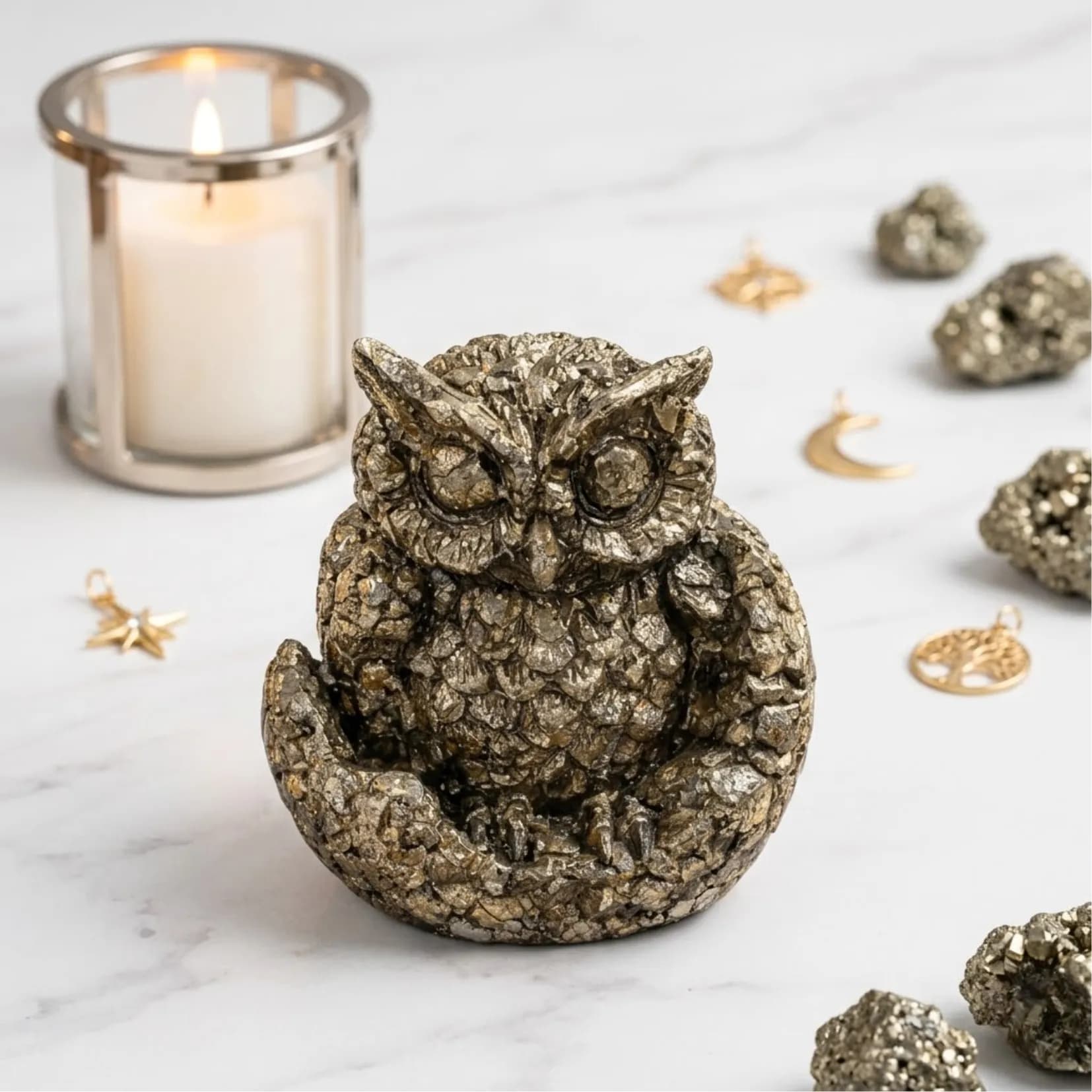 Golden Pyrite Owl - View 1