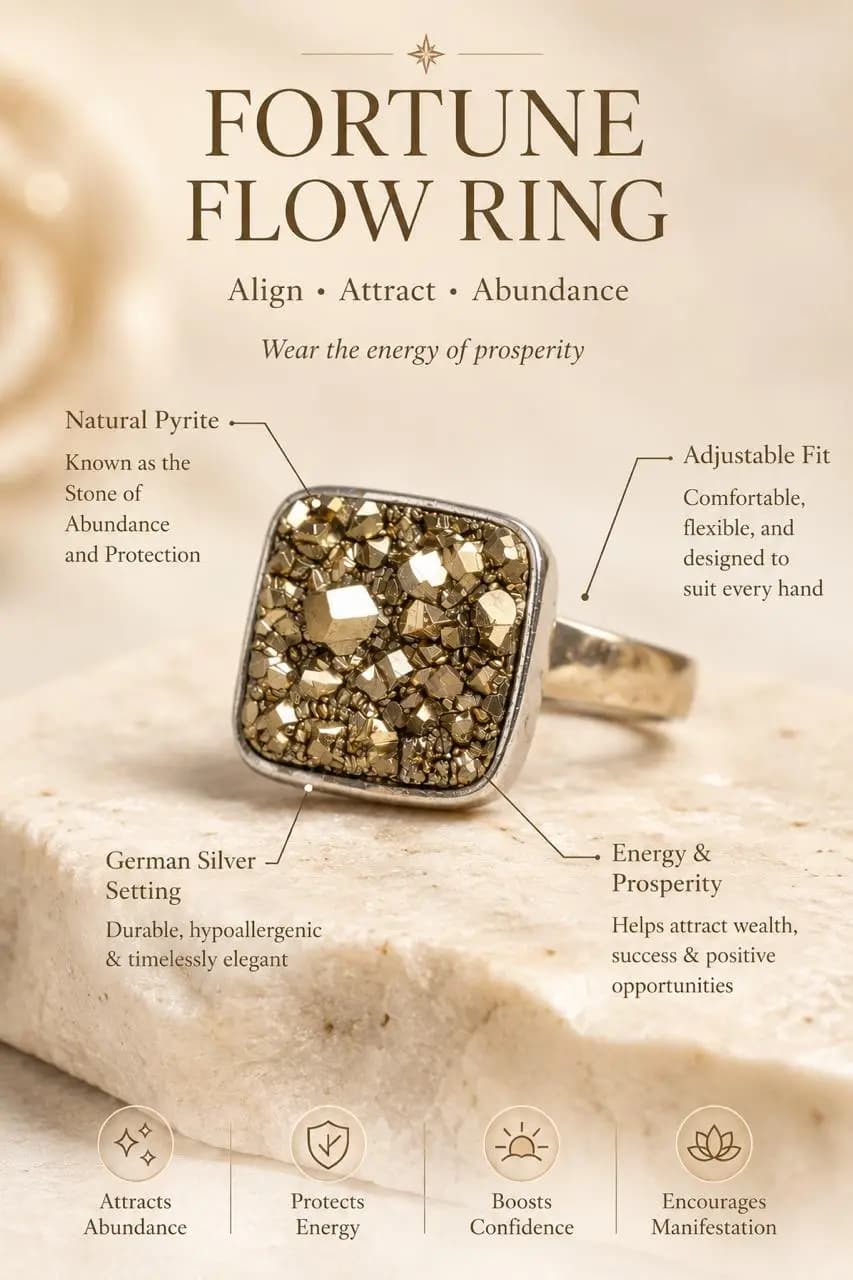 PYRITE RING : German silver adjustable - Authentic AstroJi Spiritual Product View 3