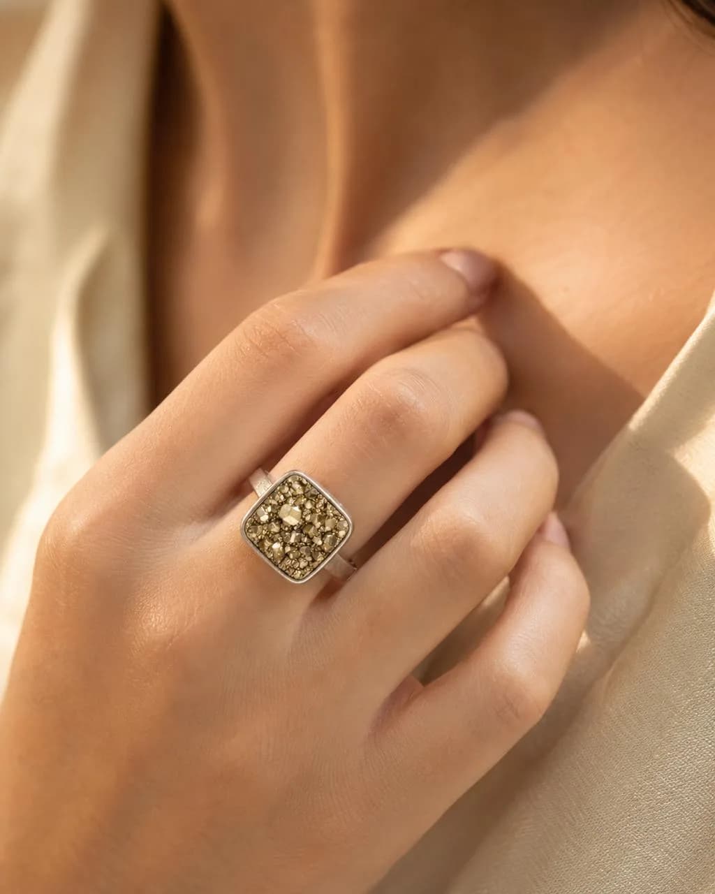 PYRITE RING : German silver adjustable - Authentic AstroJi Spiritual Product View 2