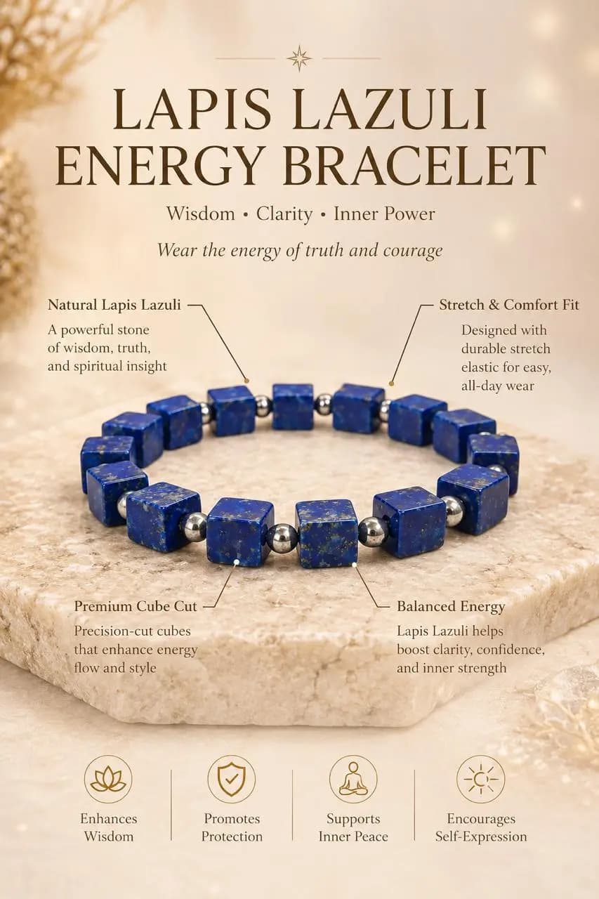Square beaded Lapis Lazuli Bracelet - View 3