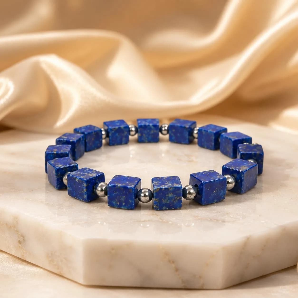 Square beaded Lapis Lazuli Bracelet - View 1