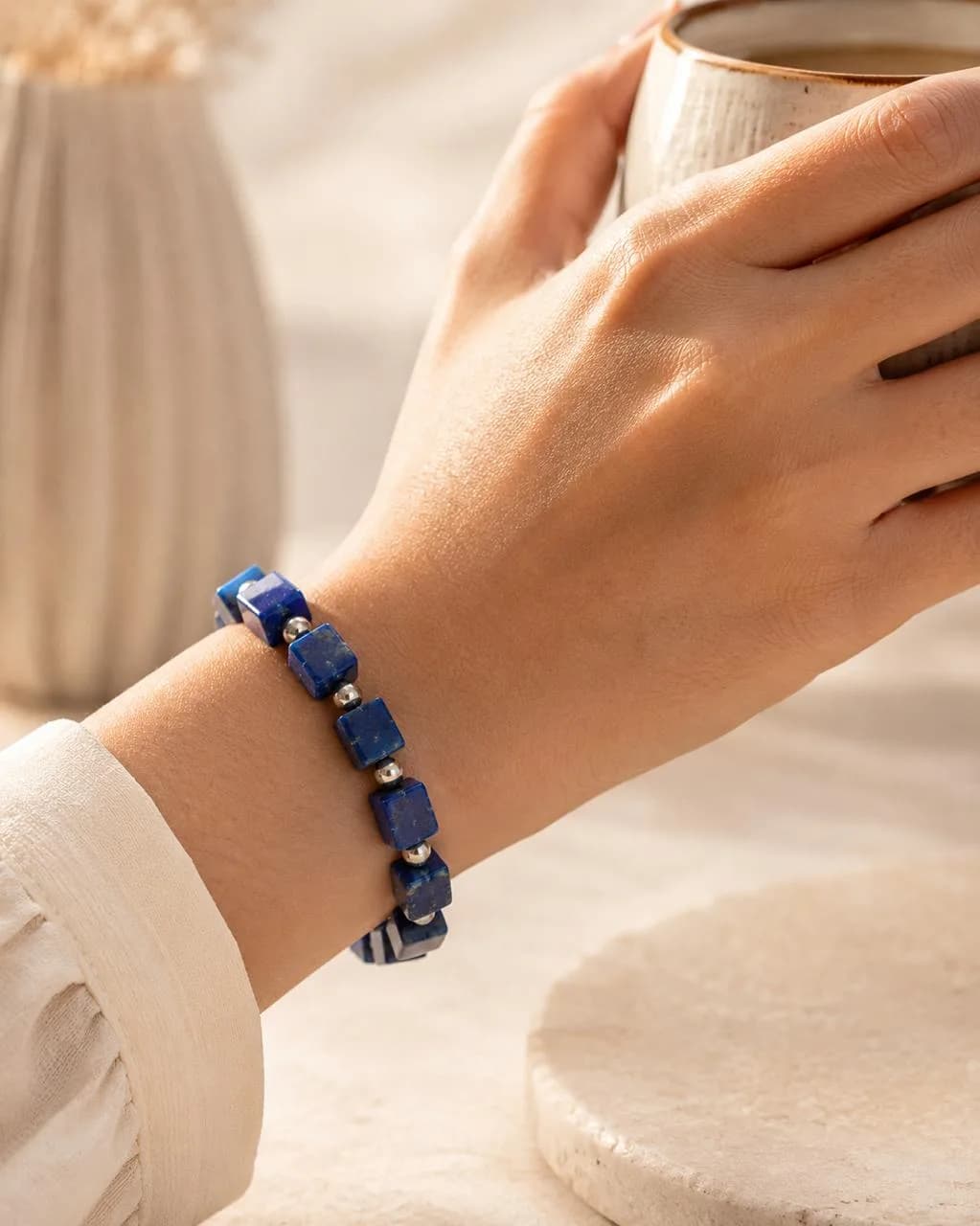 Square beaded Lapis Lazuli Bracelet - View 2
