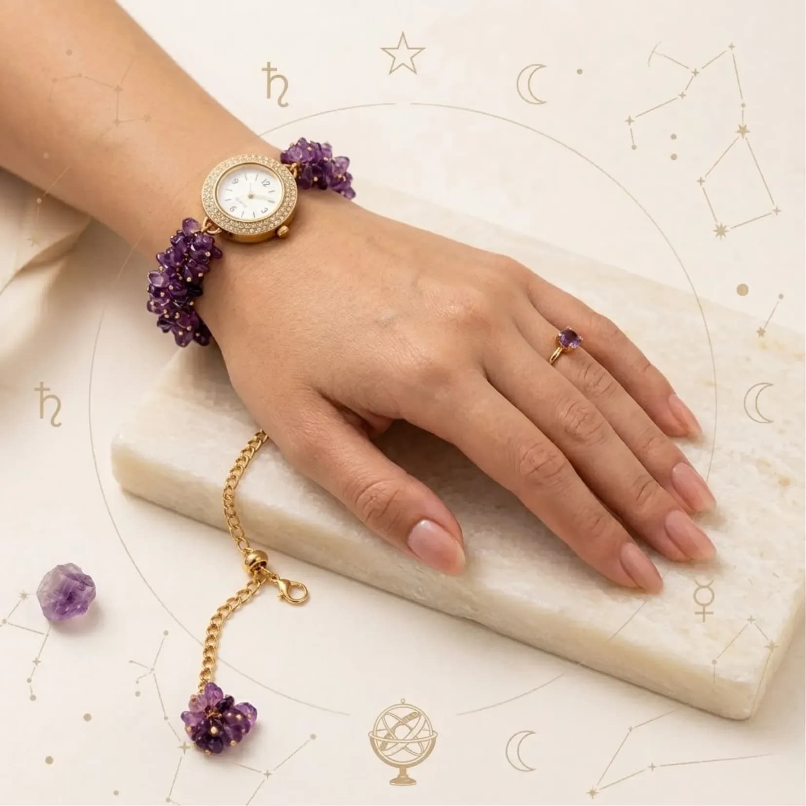 Amethyst Chips Watch Bracelet - Authentic AstroJi Spiritual Product View 2