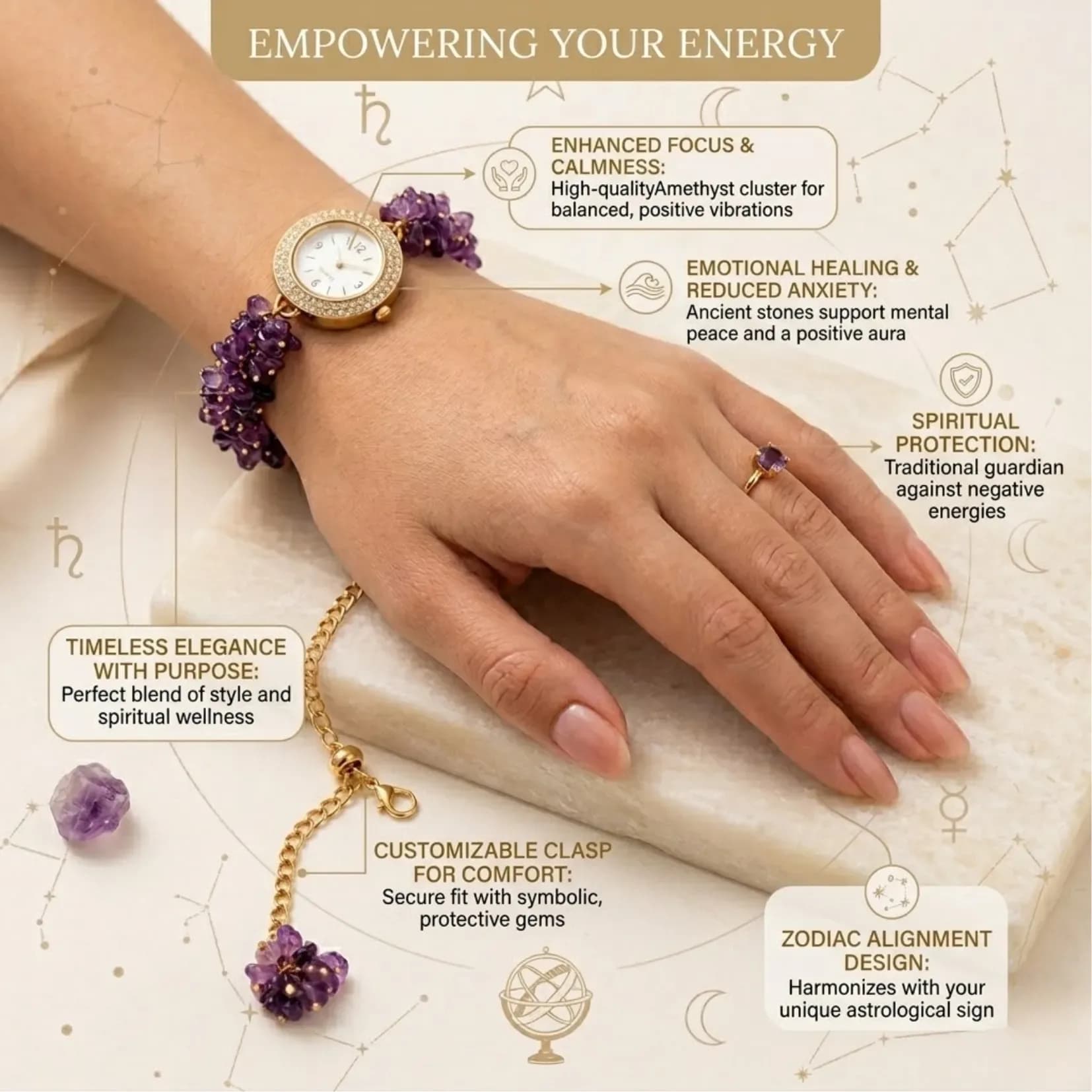 Amethyst Chips Watch Bracelet - Authentic AstroJi Spiritual Product View 3