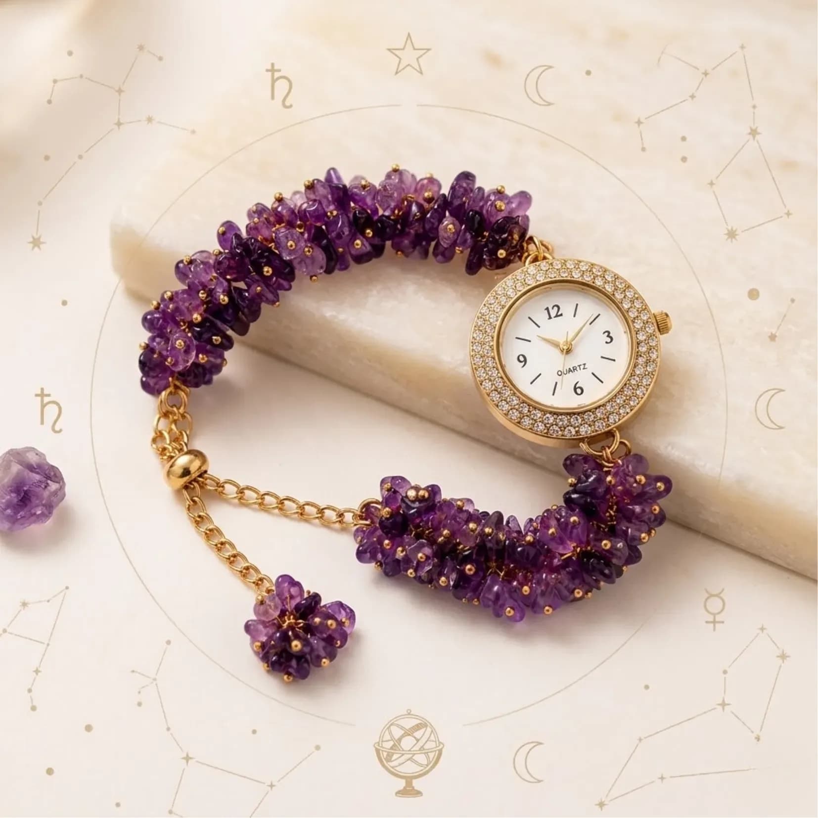 Amenthyst Chips Watch Bracelet