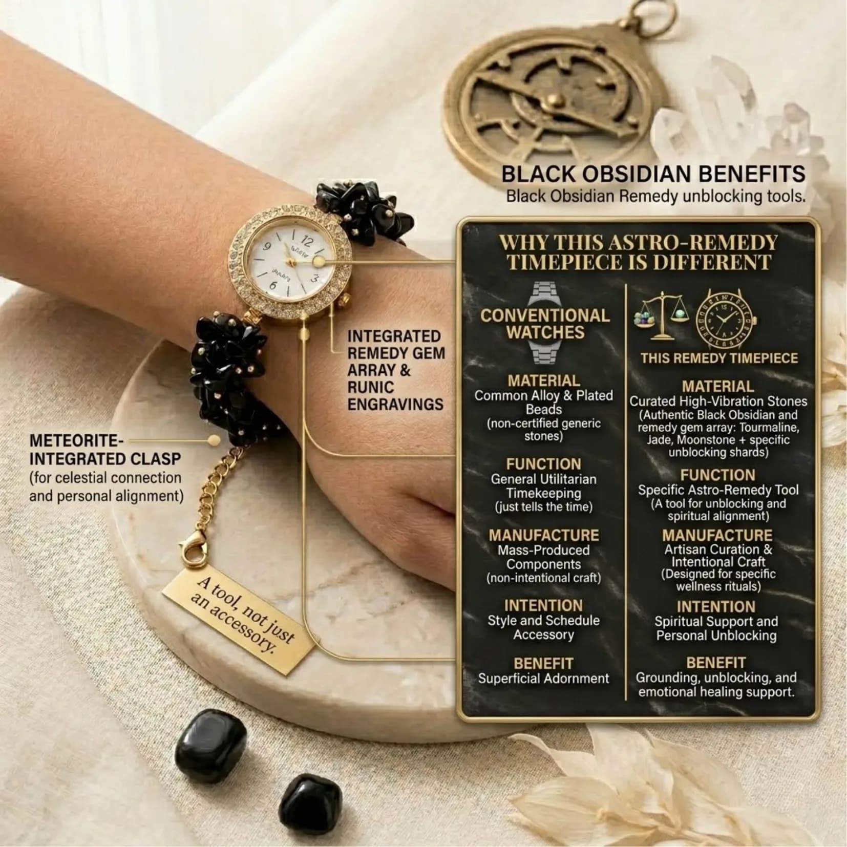 Black Tourmaline Chips Watch Bracelet - Authentic AstroJi Spiritual Product View 3