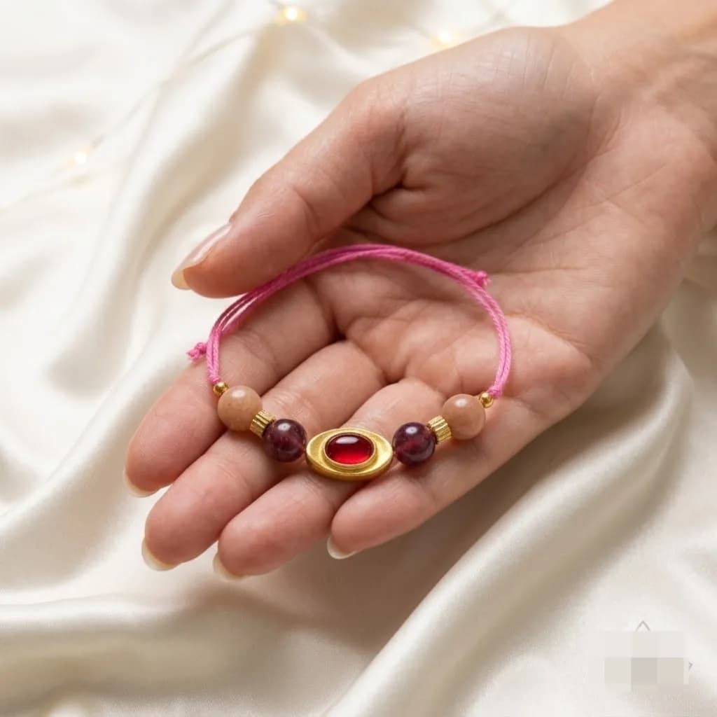 Rose Quartz Prem Bandhan Rakhi - Authentic AstroJi Spiritual Product View 2