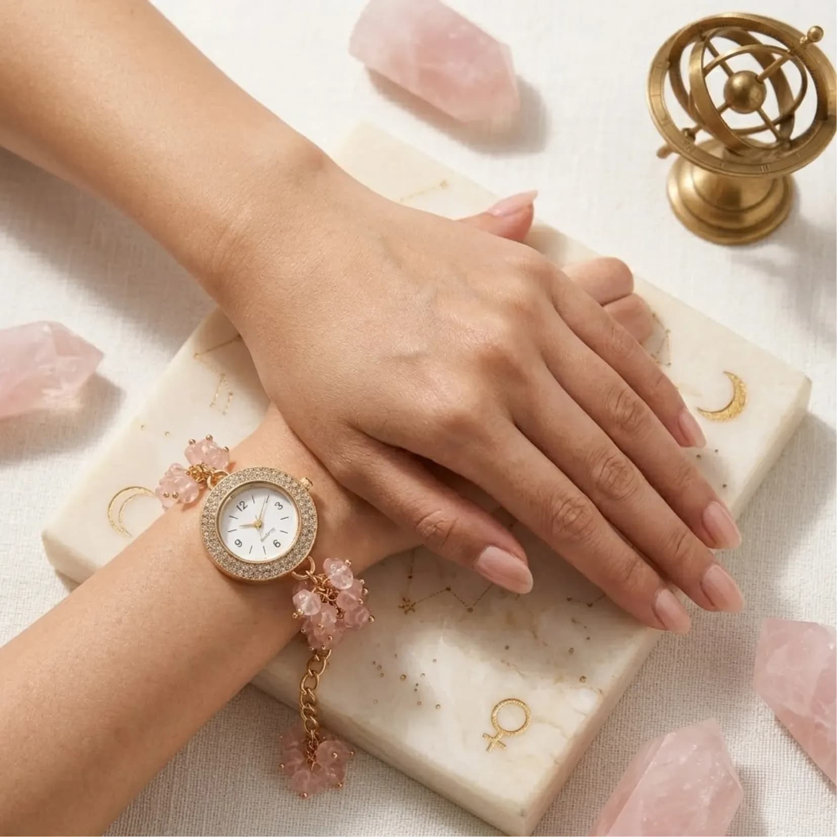 Rose Quartz Chips Watch Bracelet - Authentic AstroJi Spiritual Product View 2