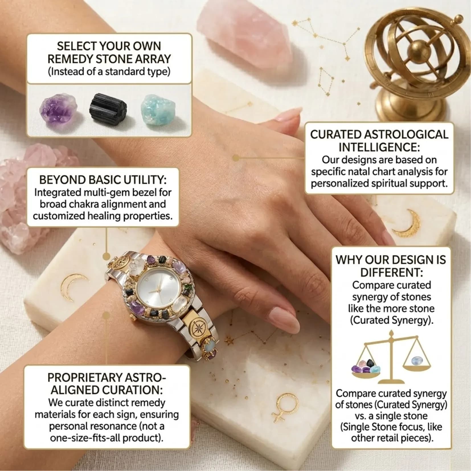 Rose Quartz Chips Watch Bracelet - Authentic AstroJi Spiritual Product View 4
