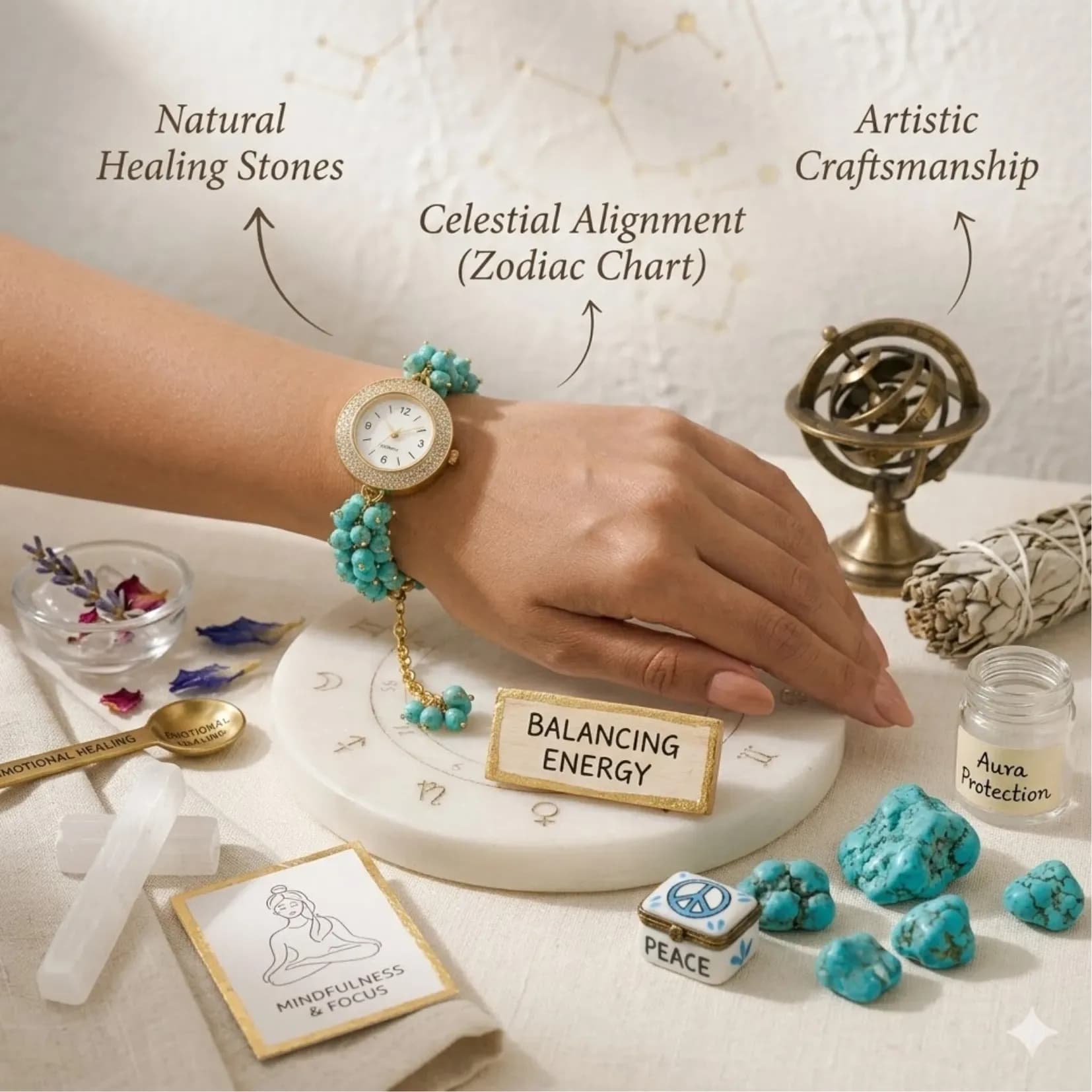Turquoise Chips Watch Bracelet - Authentic AstroJi Spiritual Product View 3