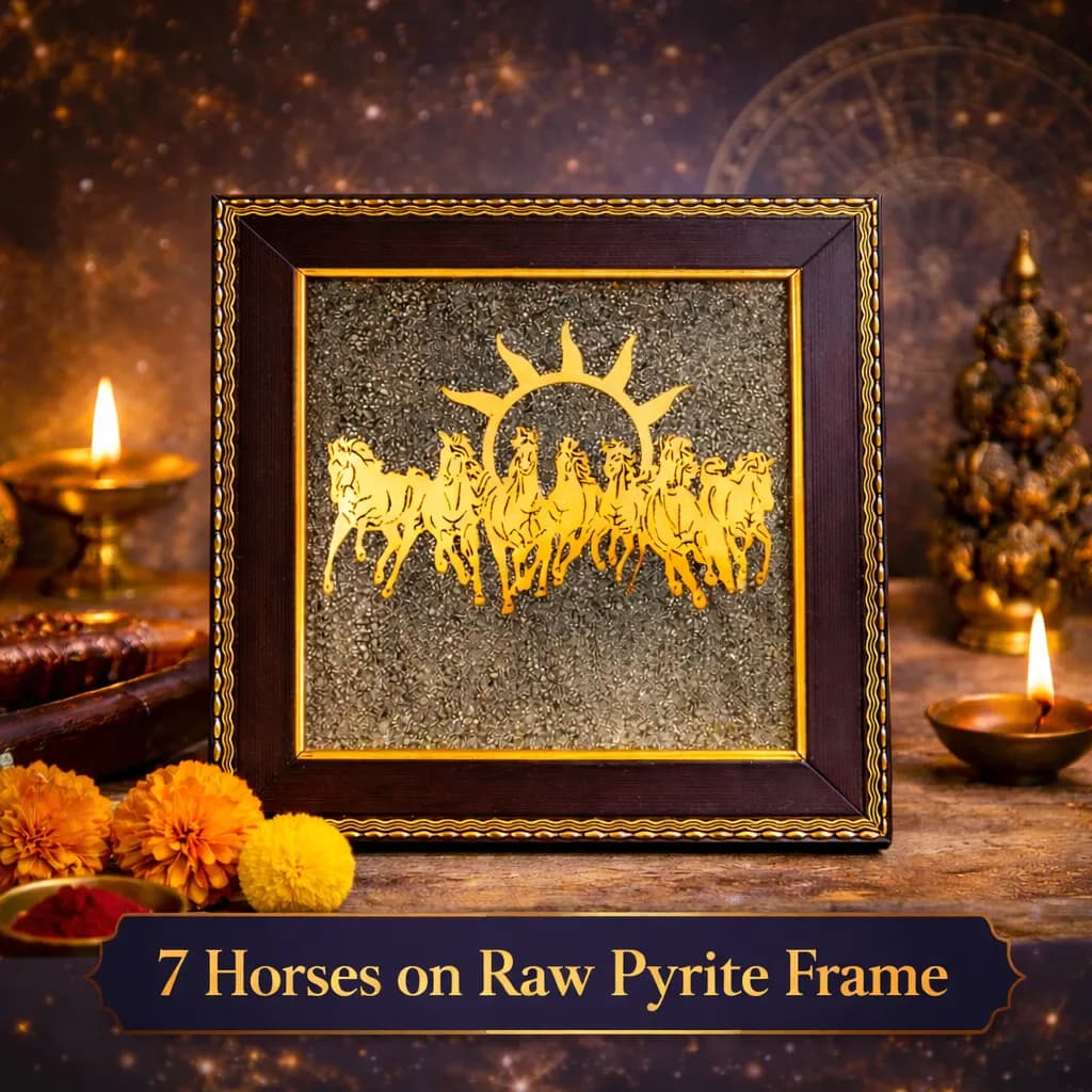 Raw Pyrite Frame – 7 Horses (Golden) - View 1