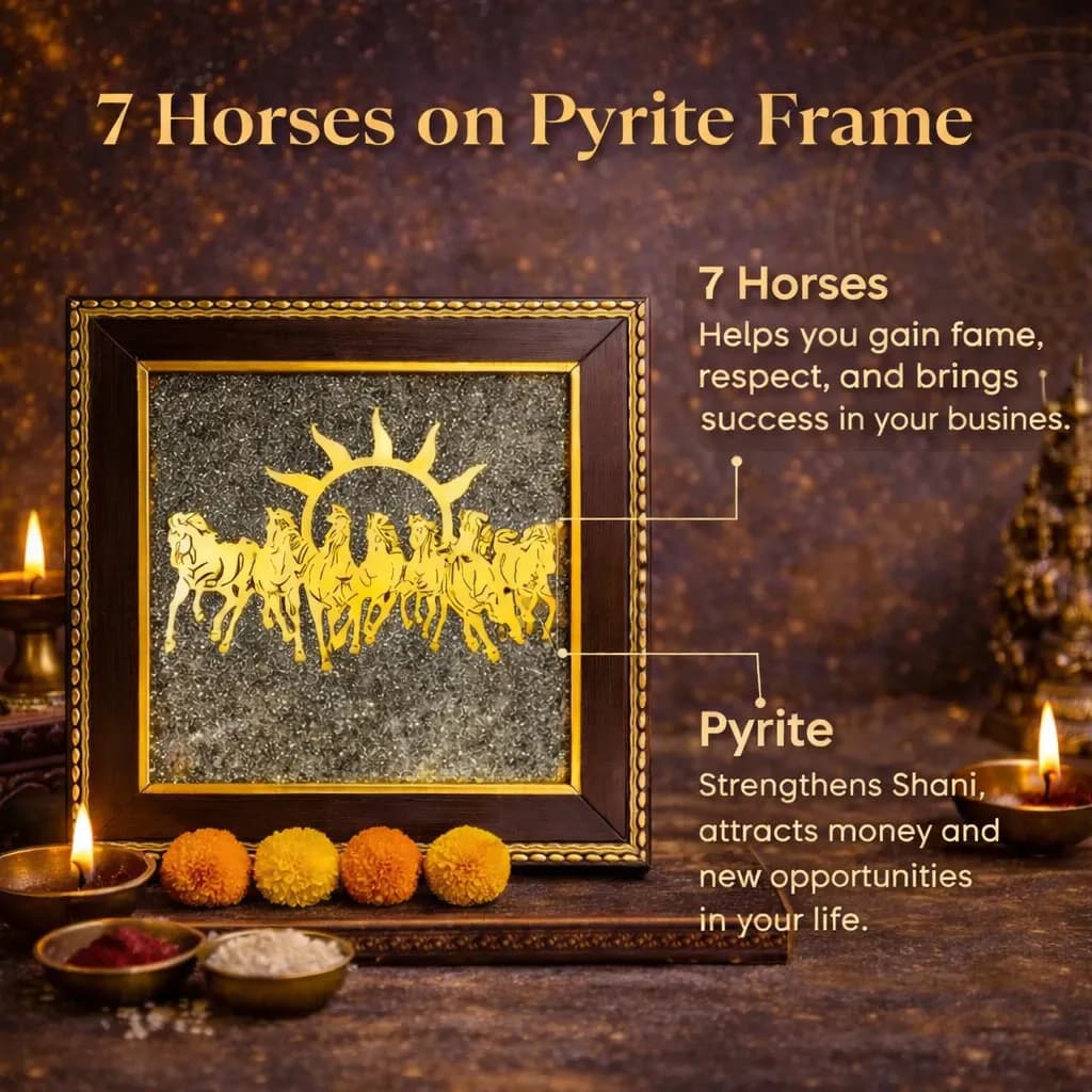 Raw Pyrite Frame – 7 Horses (Golden) - View 2