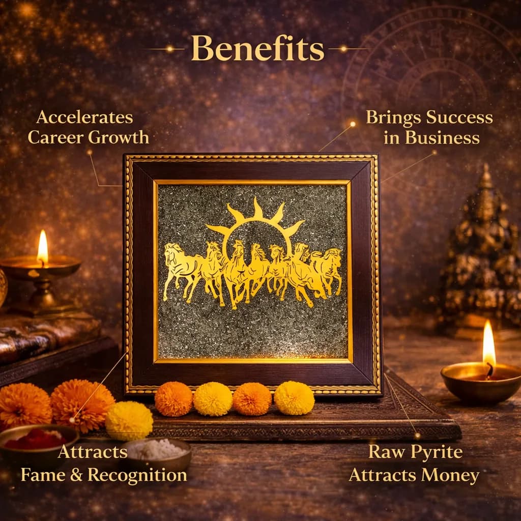 Raw Pyrite Frame – 7 Horses (Golden) - View 3