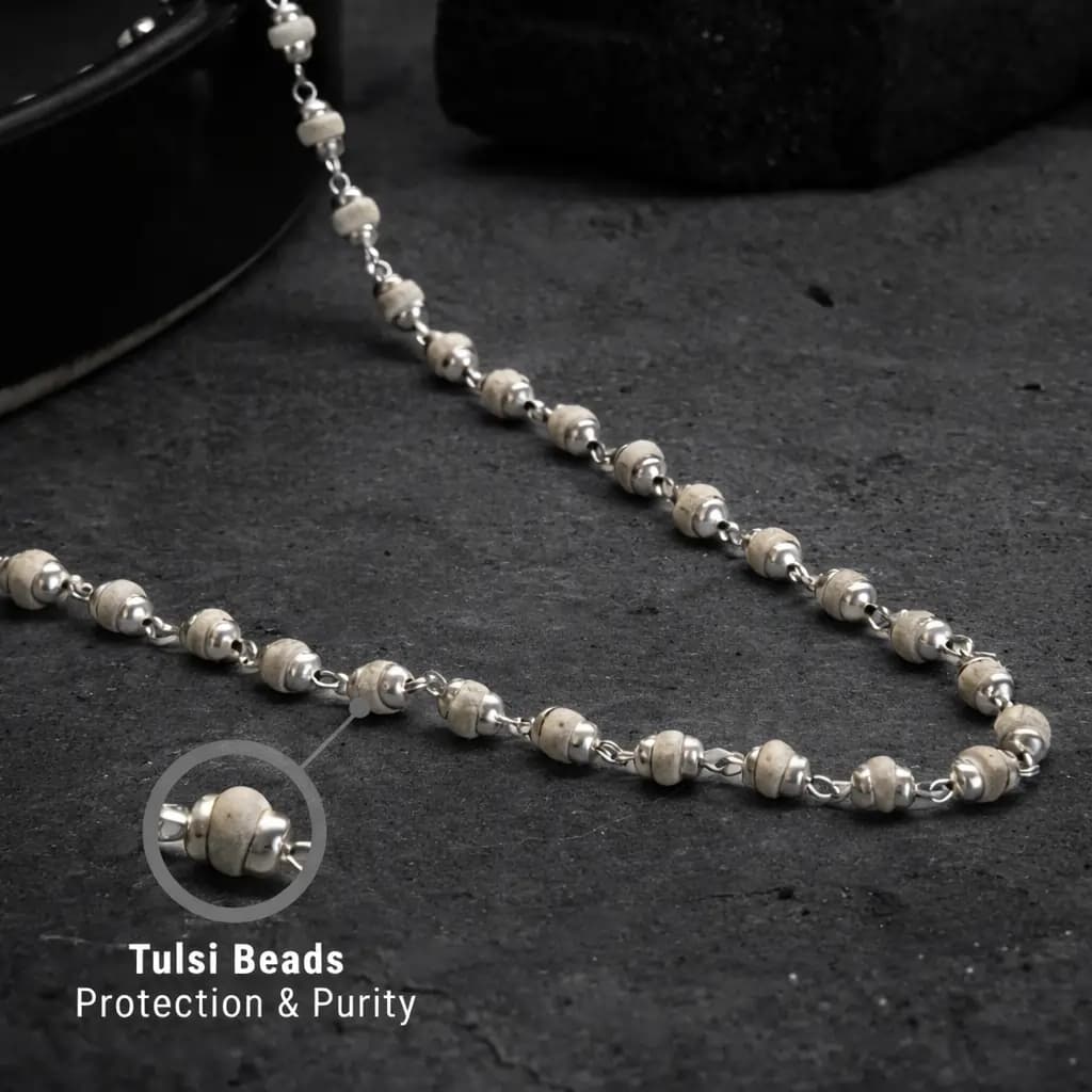 Silver Plated Tulsi Mala - Krishna Devotion - View 2