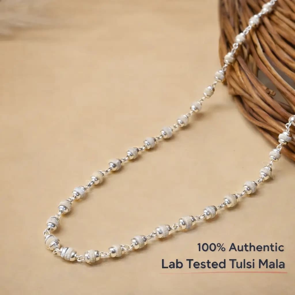 Silver Plated Tulsi Mala - Krishna Devotion - View 3