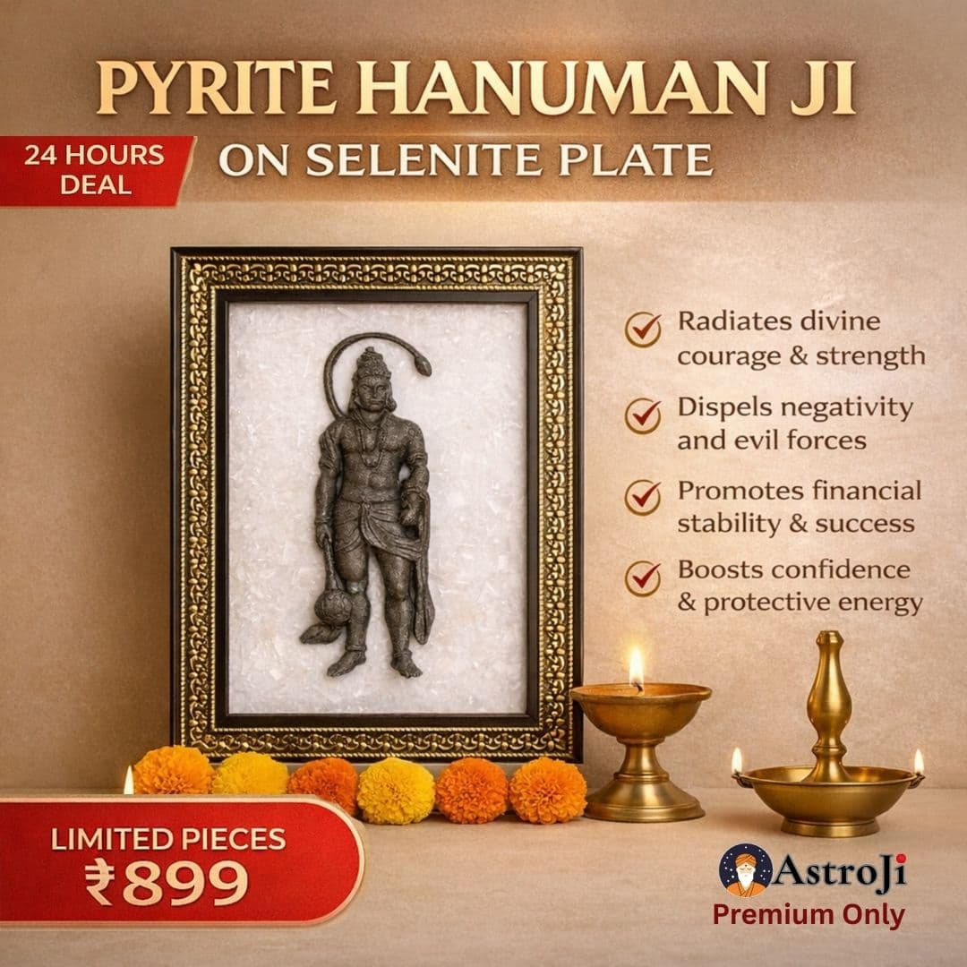 PYRITE HANUMAN JI ON SELENITE PLATE - Authentic AstroJi Spiritual Product View 1