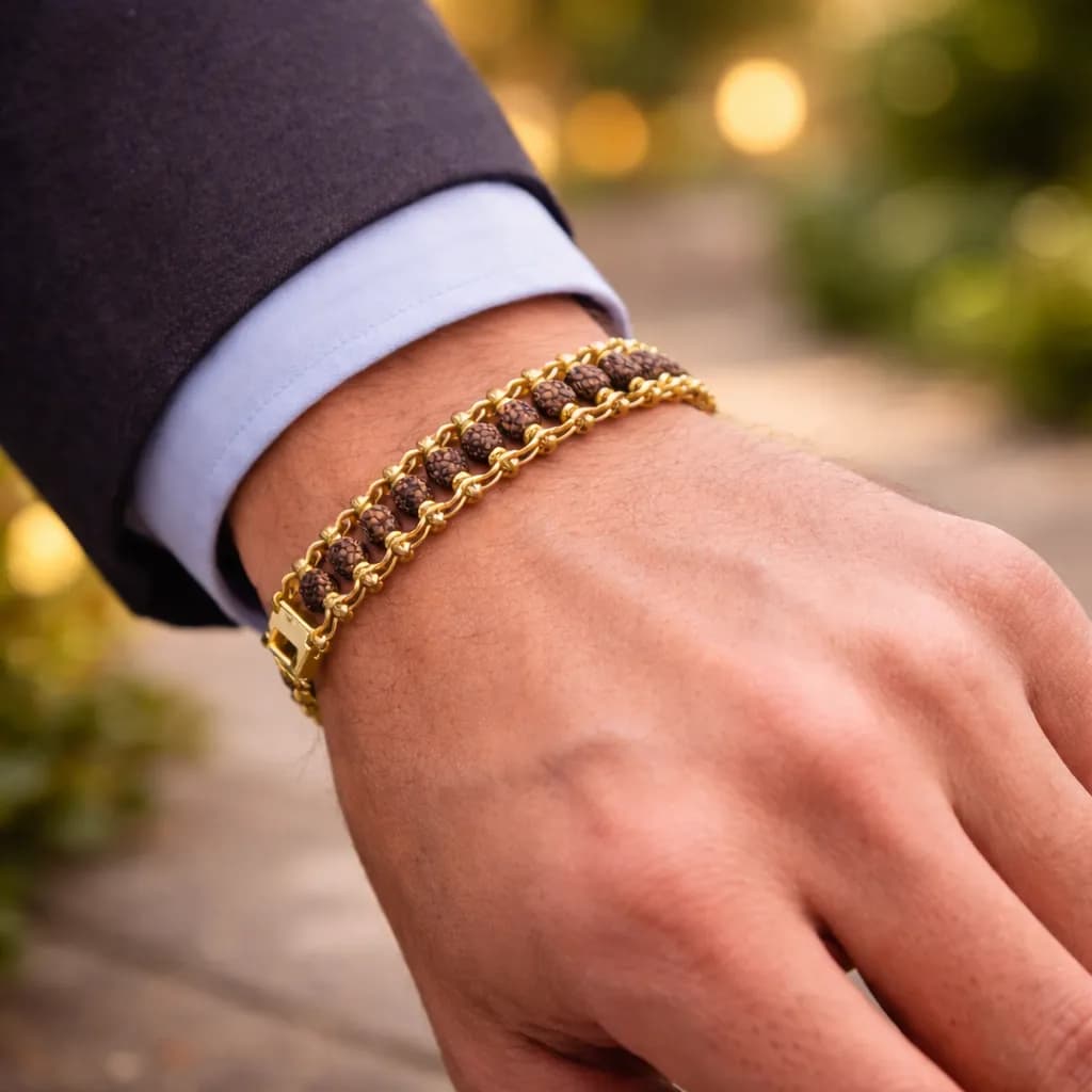 Gold Plated Rudraksha Bracelet - View 2