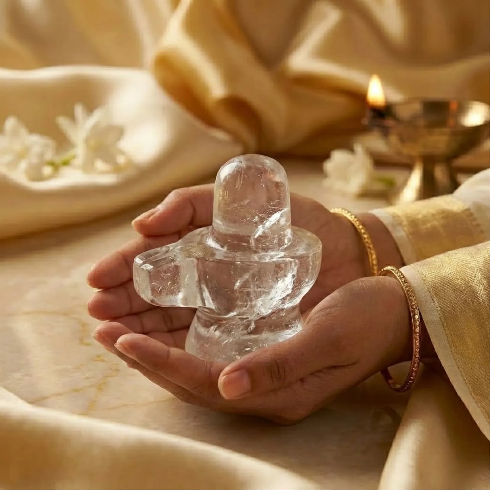Clear Quartz (Sphatik) Shivling - Authentic AstroJi Spiritual Product View 2
