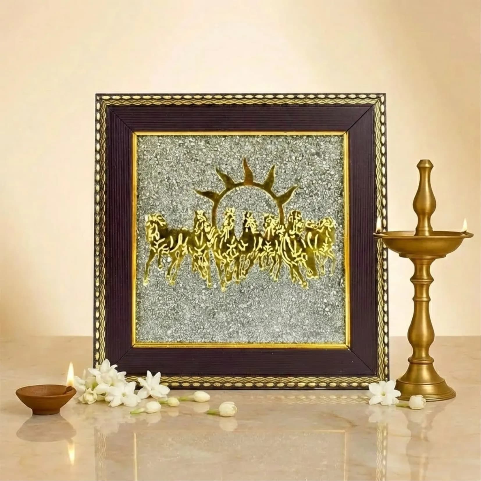 7 Horses on Raw Pyrite Frame - View 1