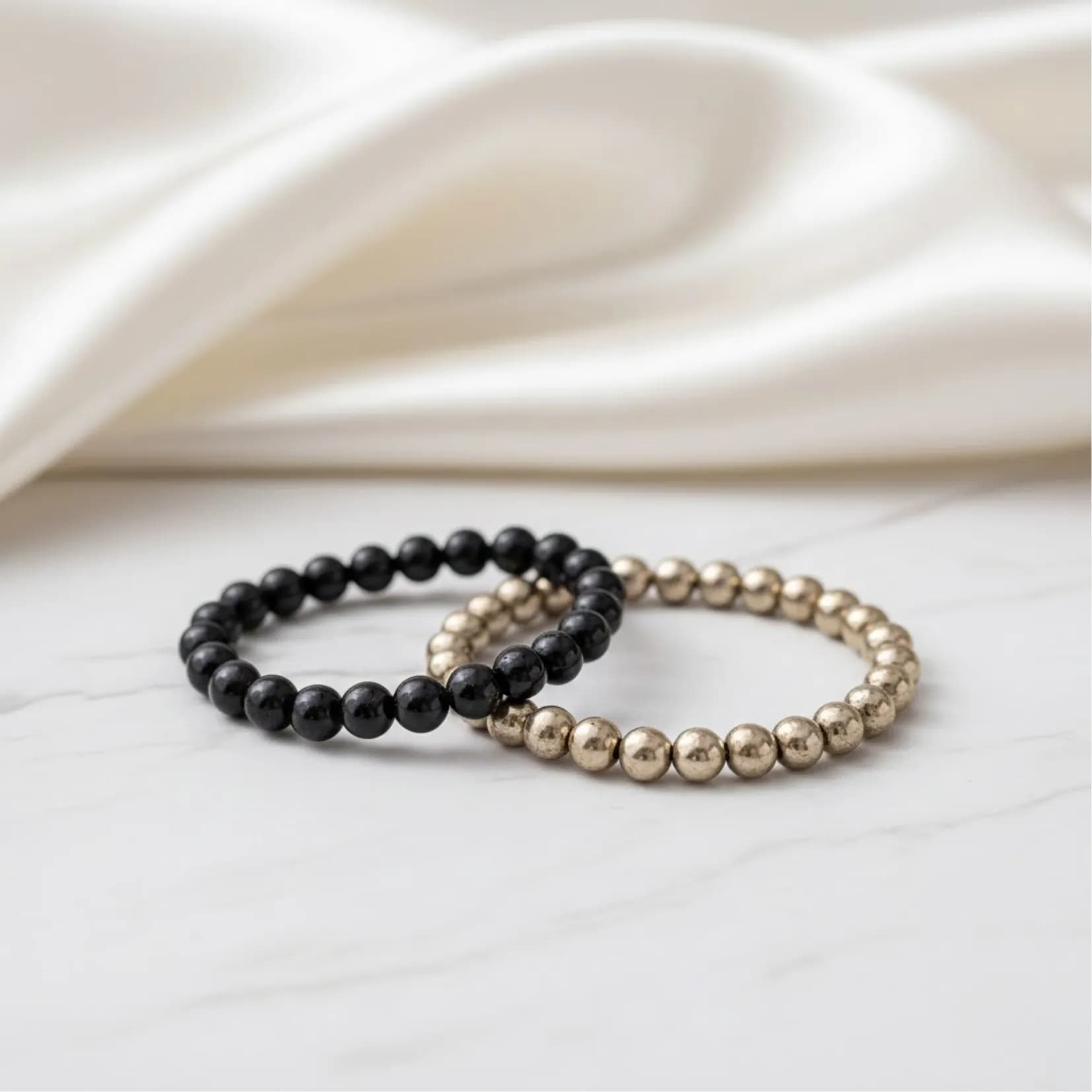 RICHIE-RICH COMBO: Pyrite bracelet + Black Tourmaline Bracelet - View 1