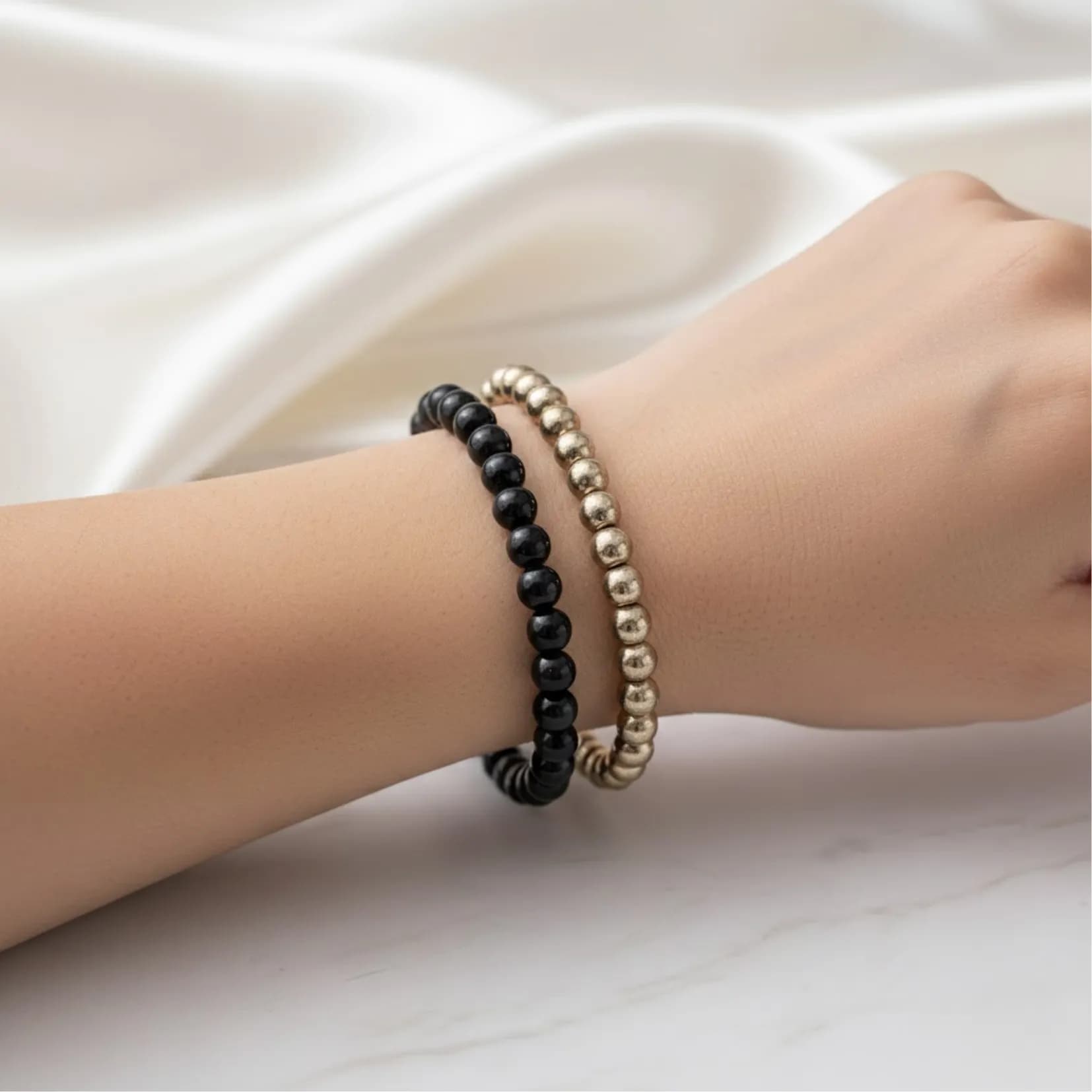 RICHIE-RICH COMBO: Pyrite bracelet + Black Tourmaline Bracelet - View 2