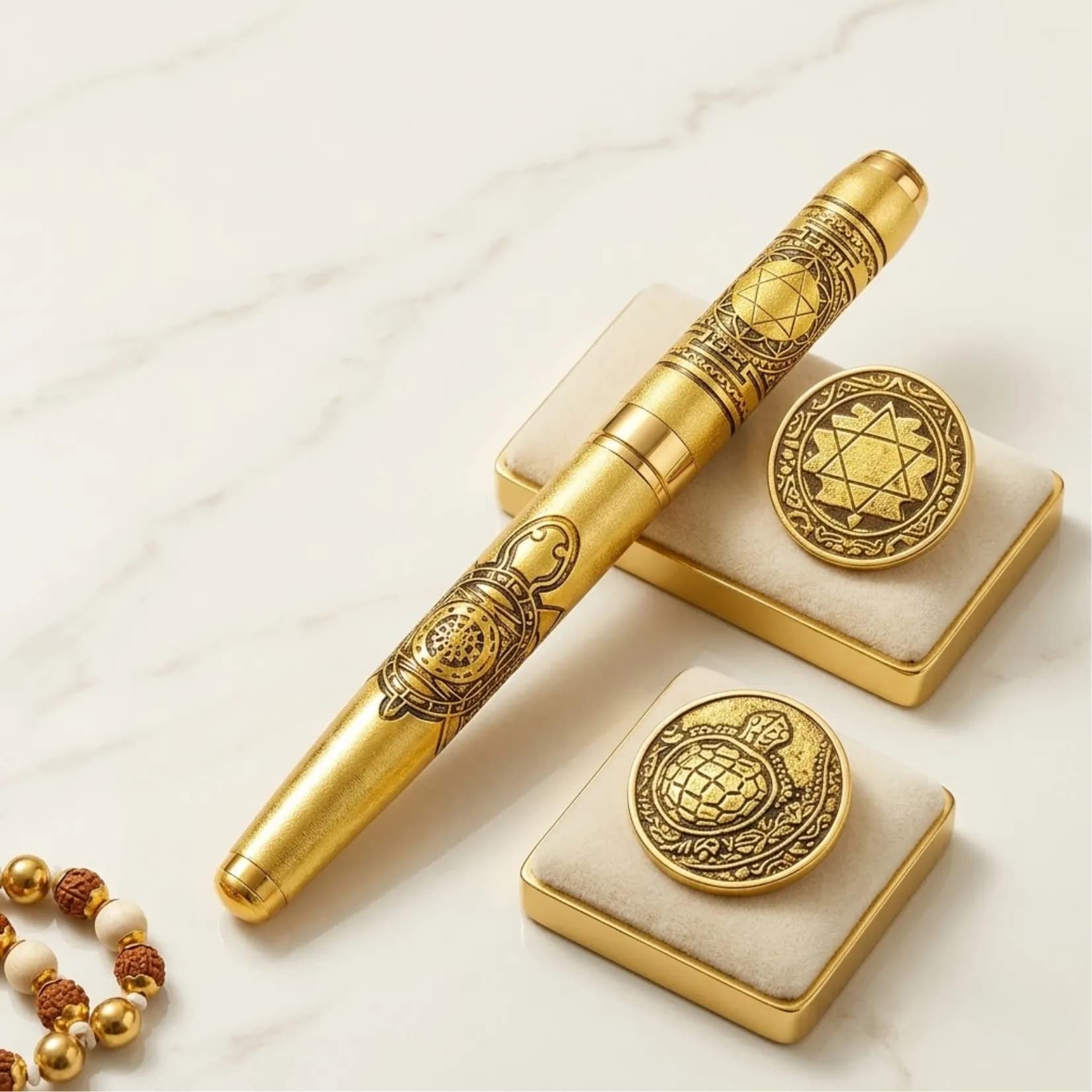 Laxmi Shree Yantra Brass Tortoise Pen - View 1