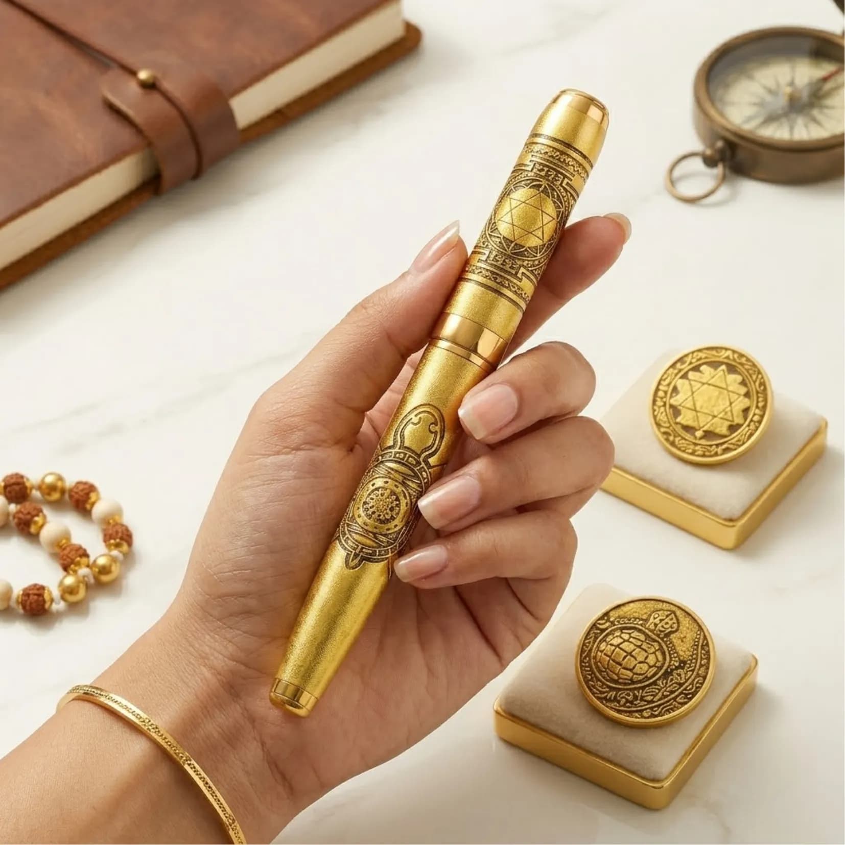 Laxmi Shree Yantra Brass Tortoise Pen - View 2