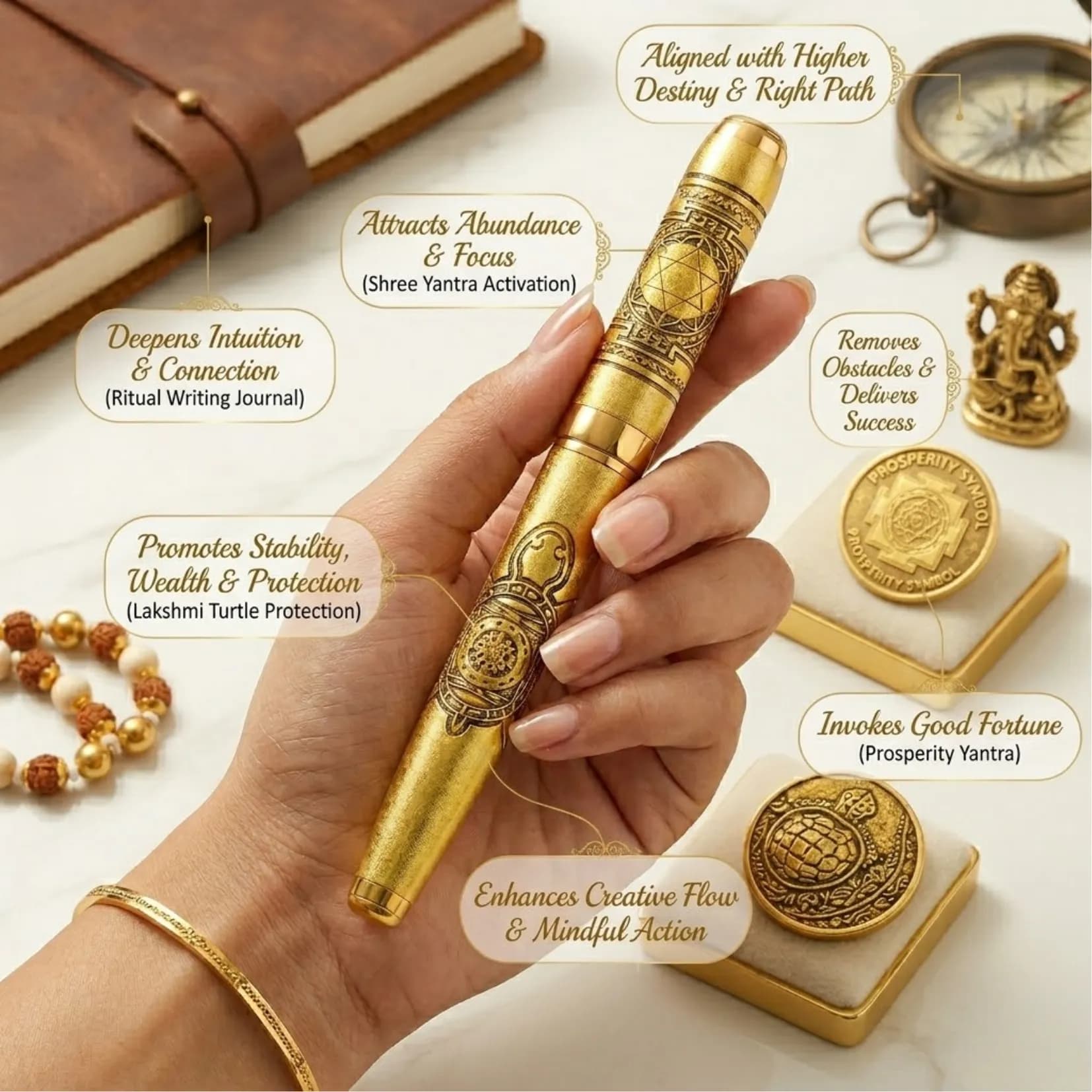 Laxmi Shree Yantra Brass Tortoise Pen - View 3