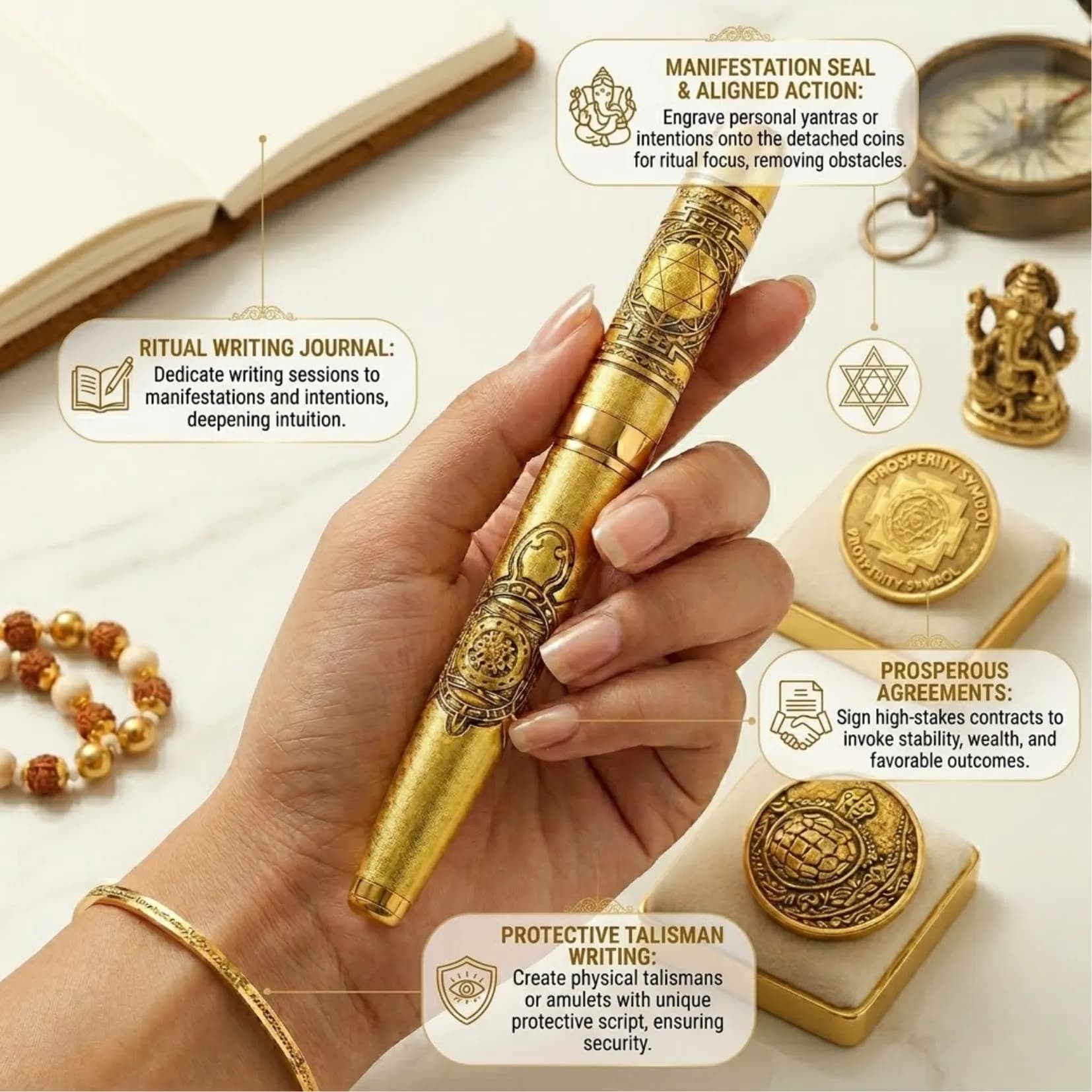 Laxmi Shree Yantra Brass Tortoise Pen - View 4