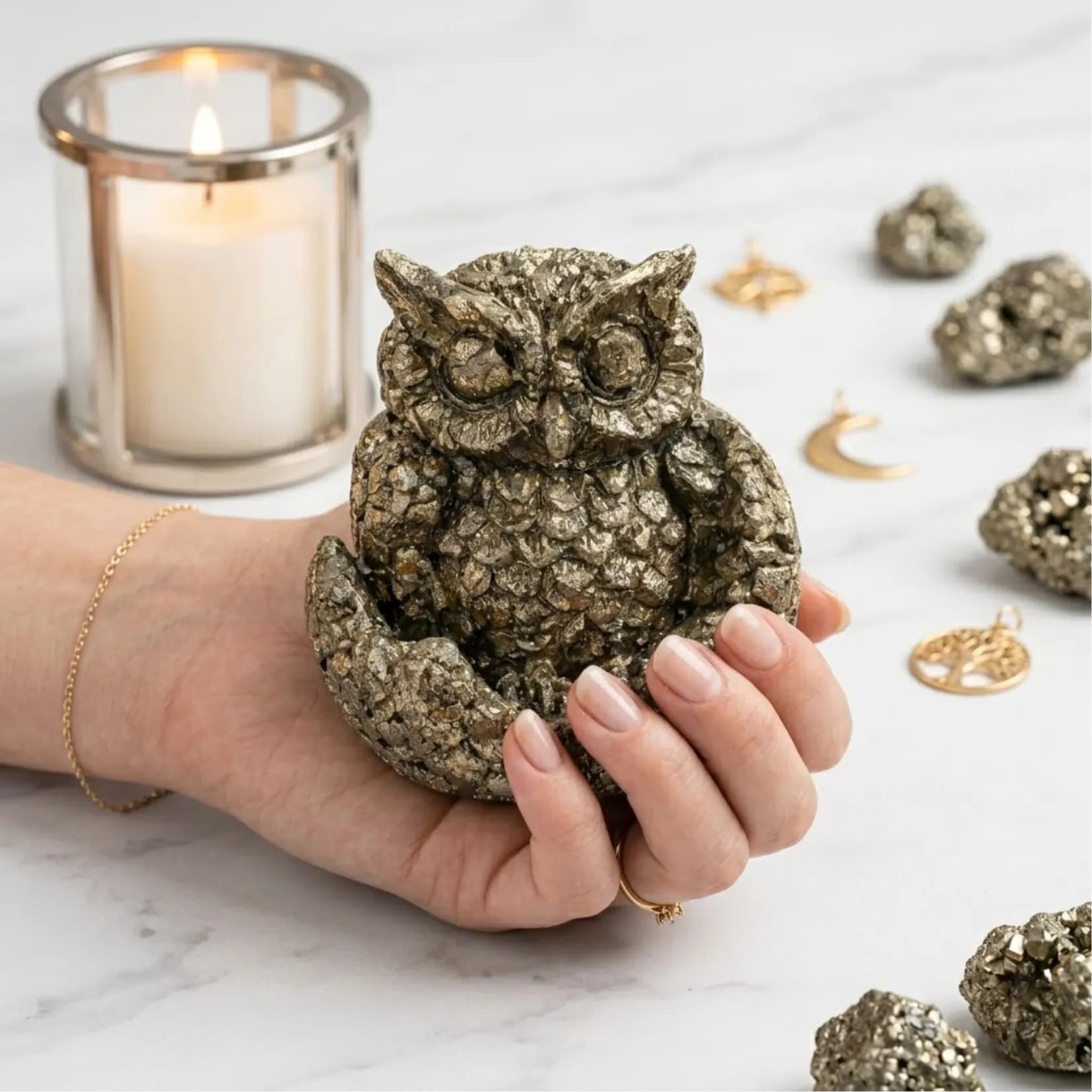 Golden Pyrite Owl - View 2