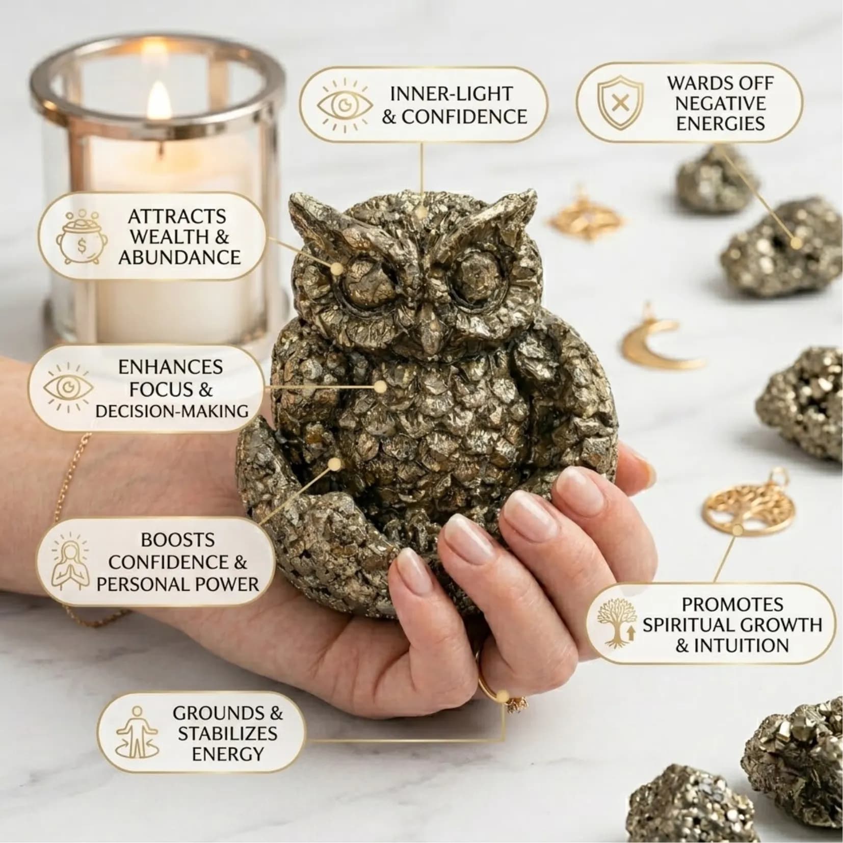 Golden Pyrite Owl - View 3