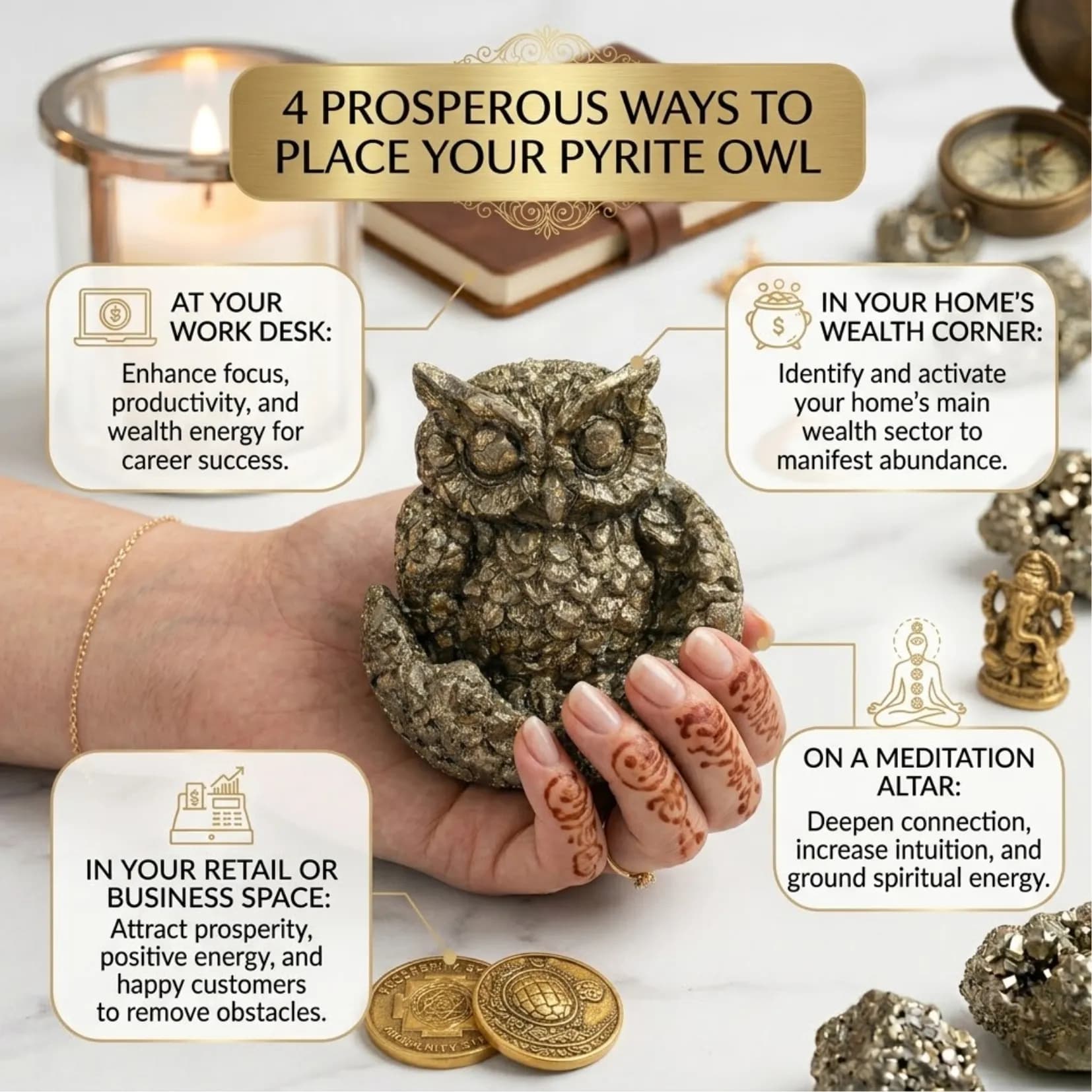 Golden Pyrite Owl - View 4