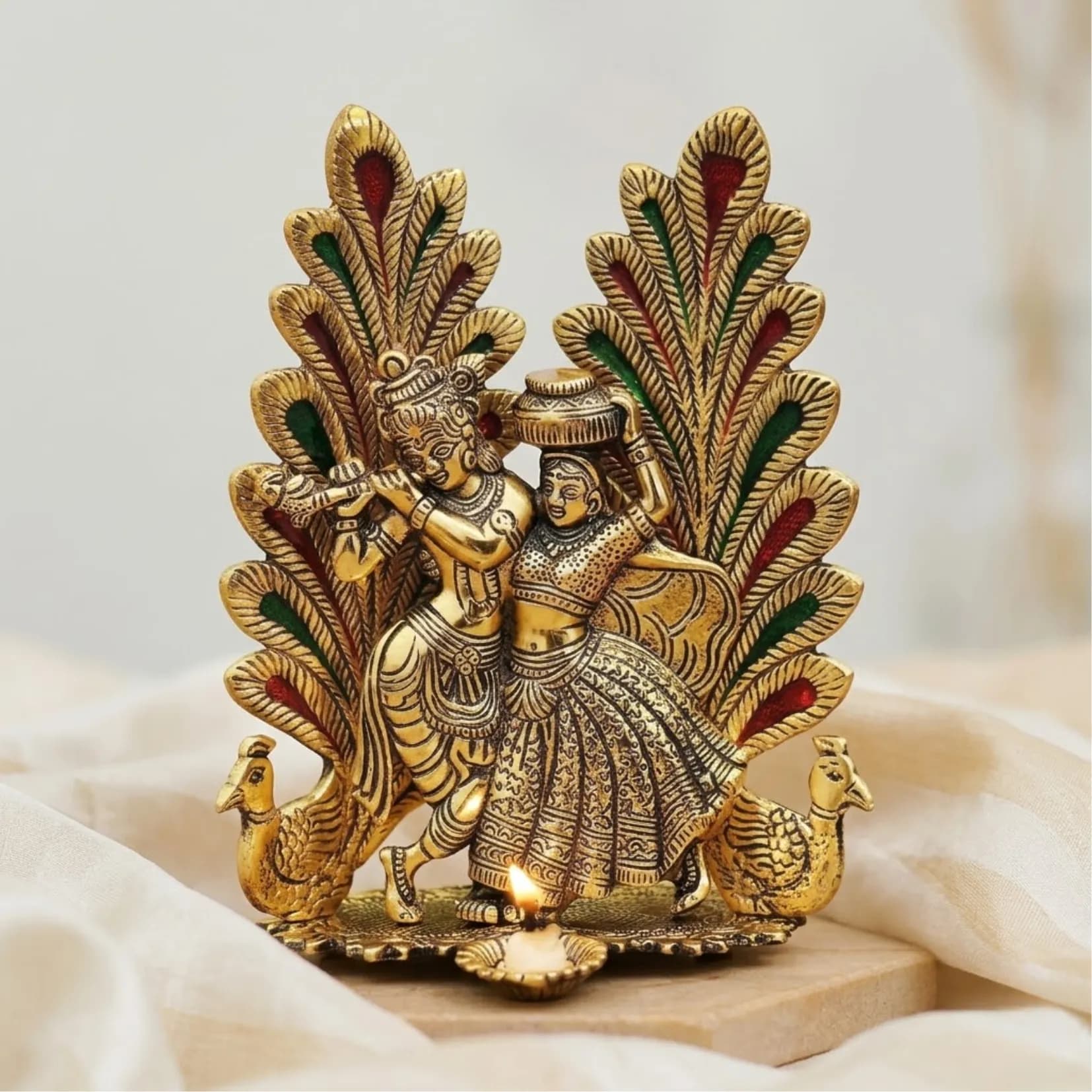 Mor Pankh Radha Krishna Diya Murti - View 1