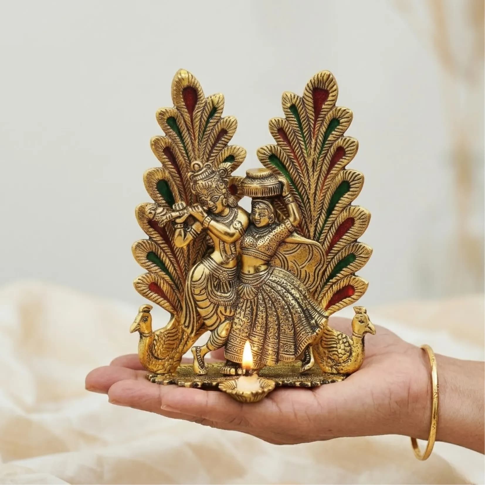 Mor Pankh Radha Krishna Diya Murti - View 2