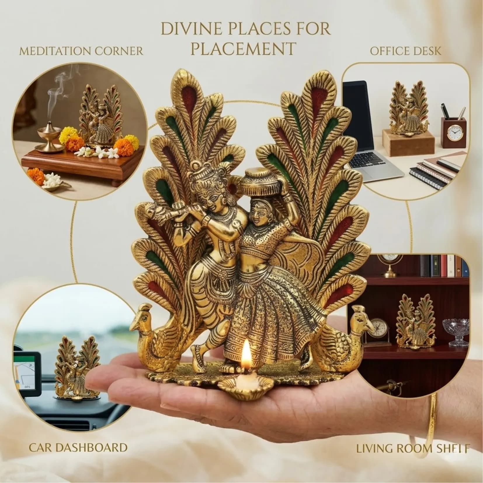 Mor Pankh Radha Krishna Diya Murti - View 3