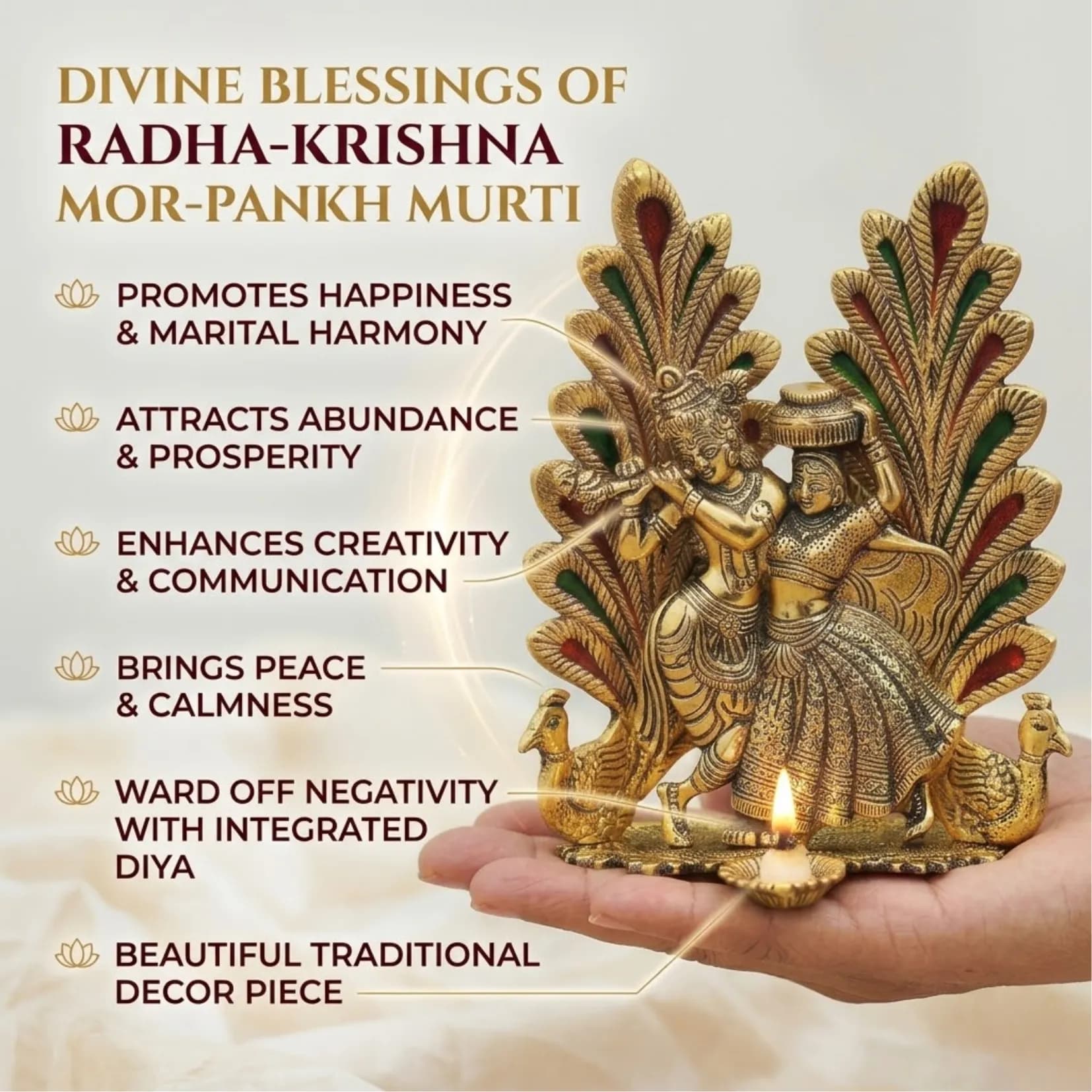 Mor Pankh Radha Krishna Diya Murti - View 4