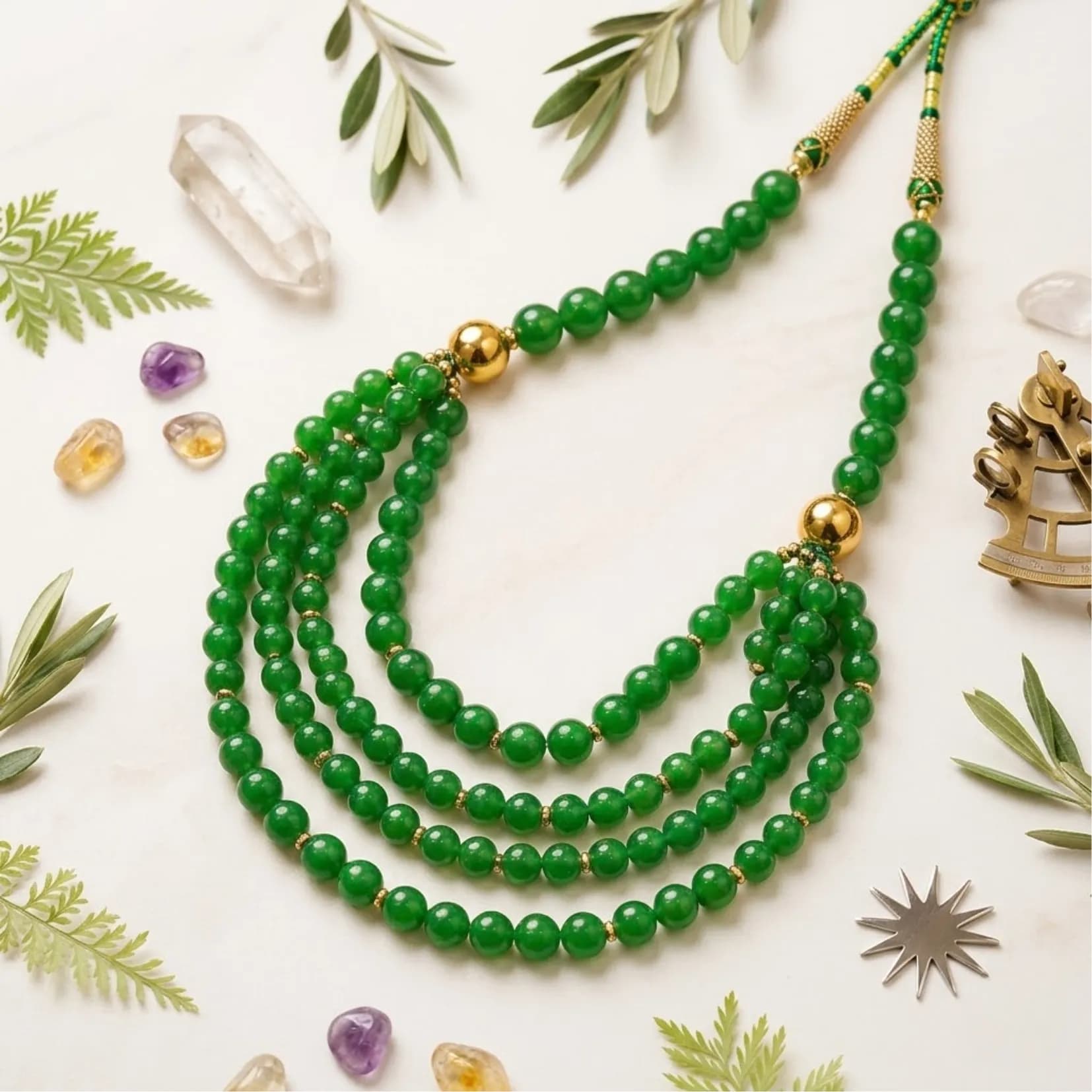 Green Jade Multi-layer Necklace - View 1