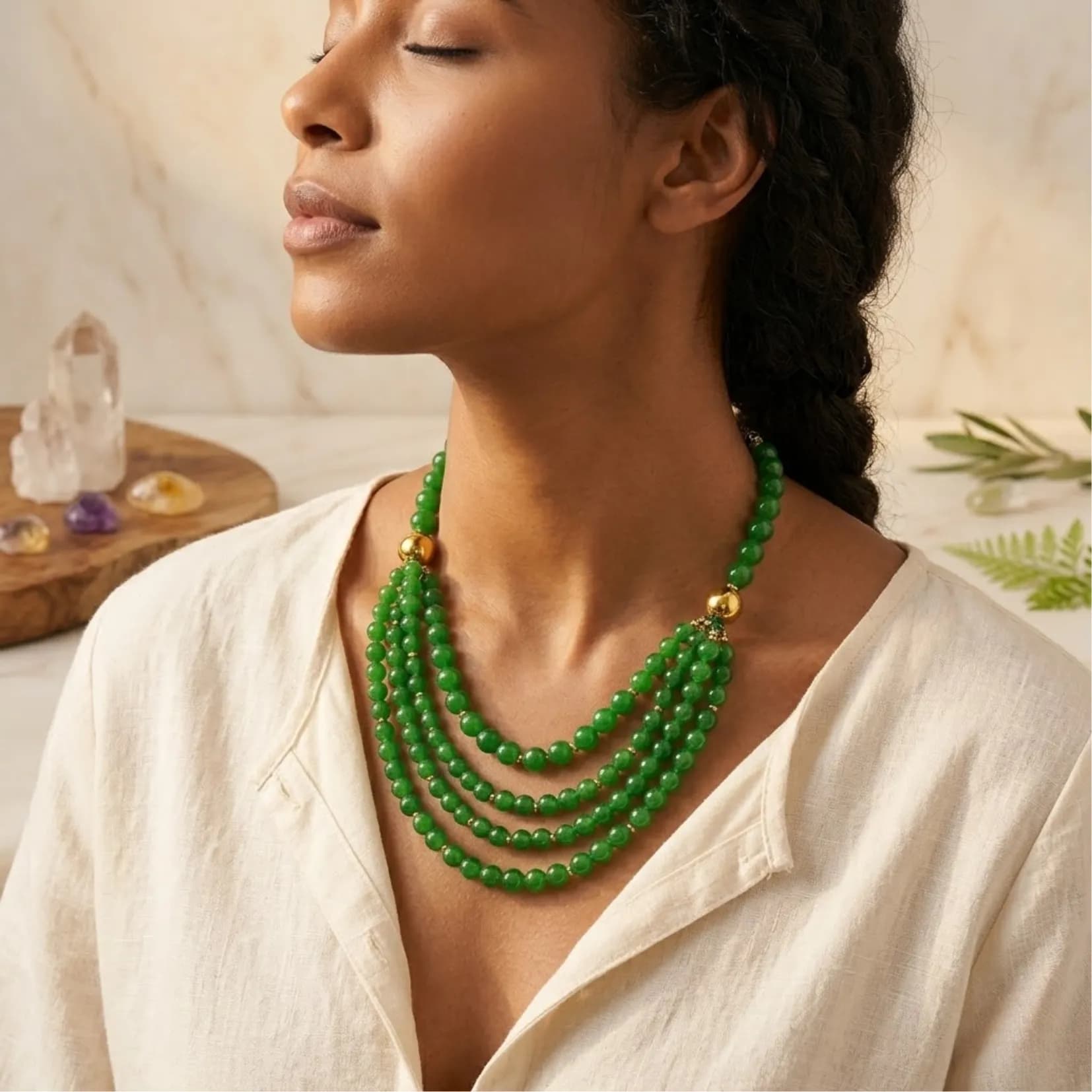 Green Jade Multi-layer Necklace - View 2