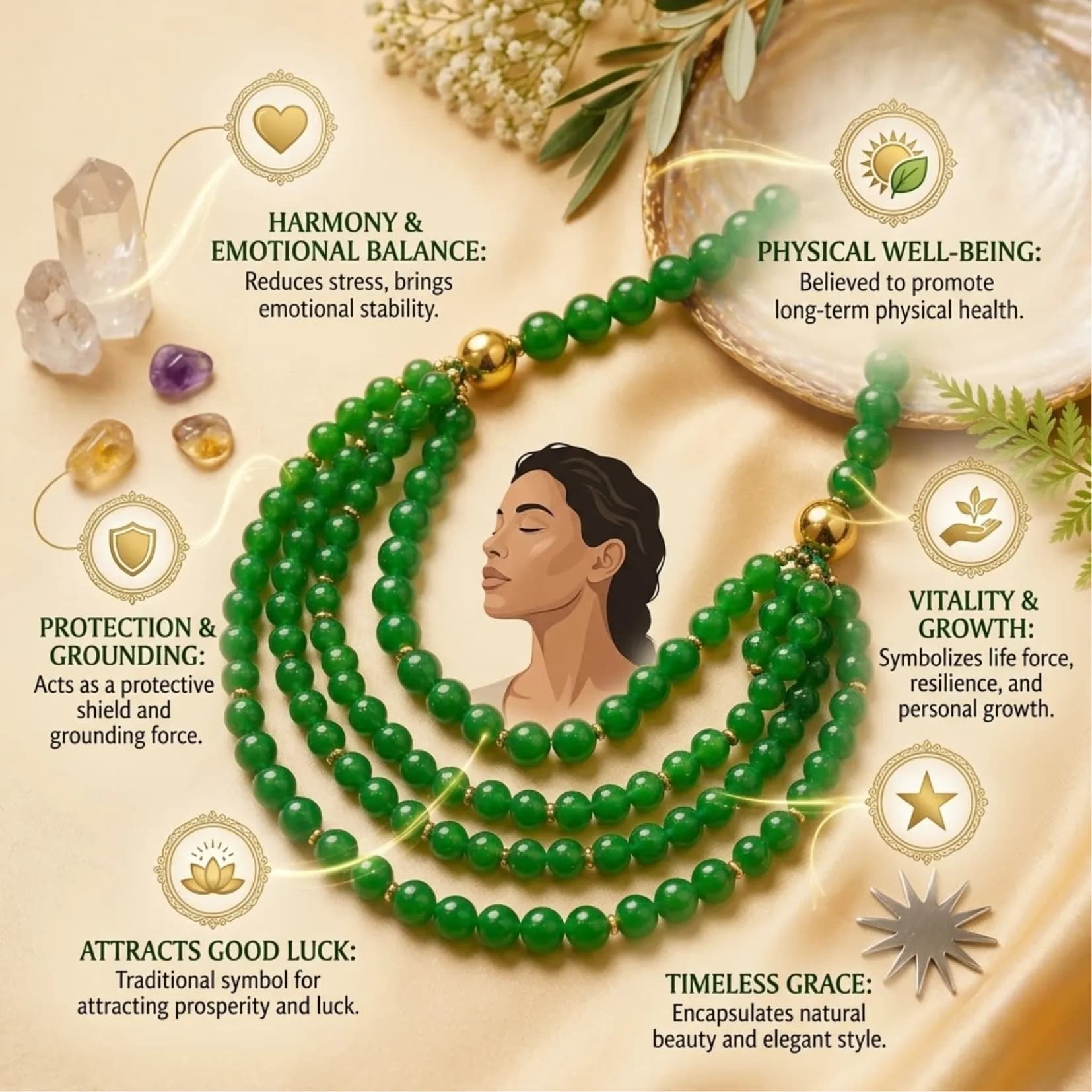 Green Jade Multi-layer Necklace - View 3