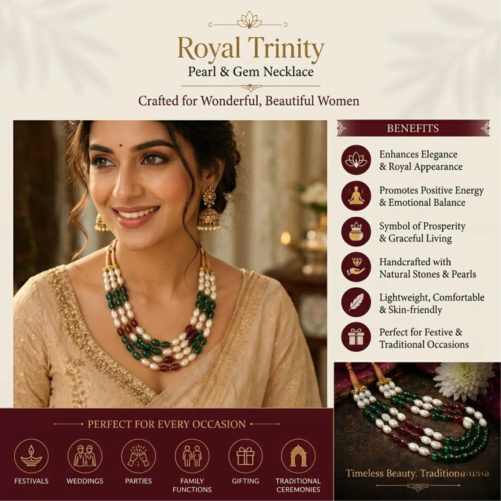Royal Pearl & Gem Necklace - View 3