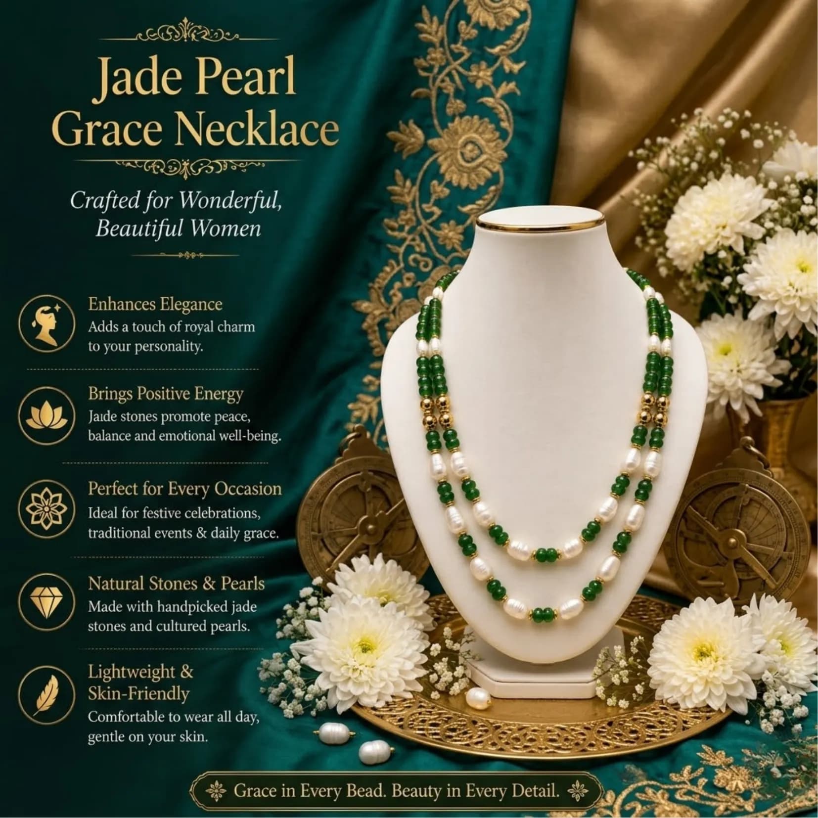 Jade & Pearl Grace Necklace - View 3