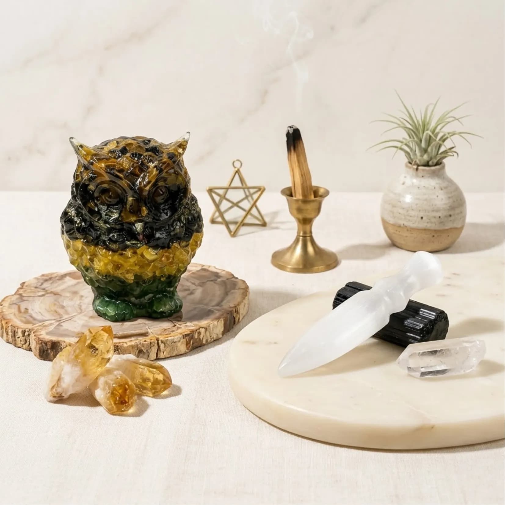 Prosperity Protector Combo (Money Magnet Owl + Selenite Knife) - View 1