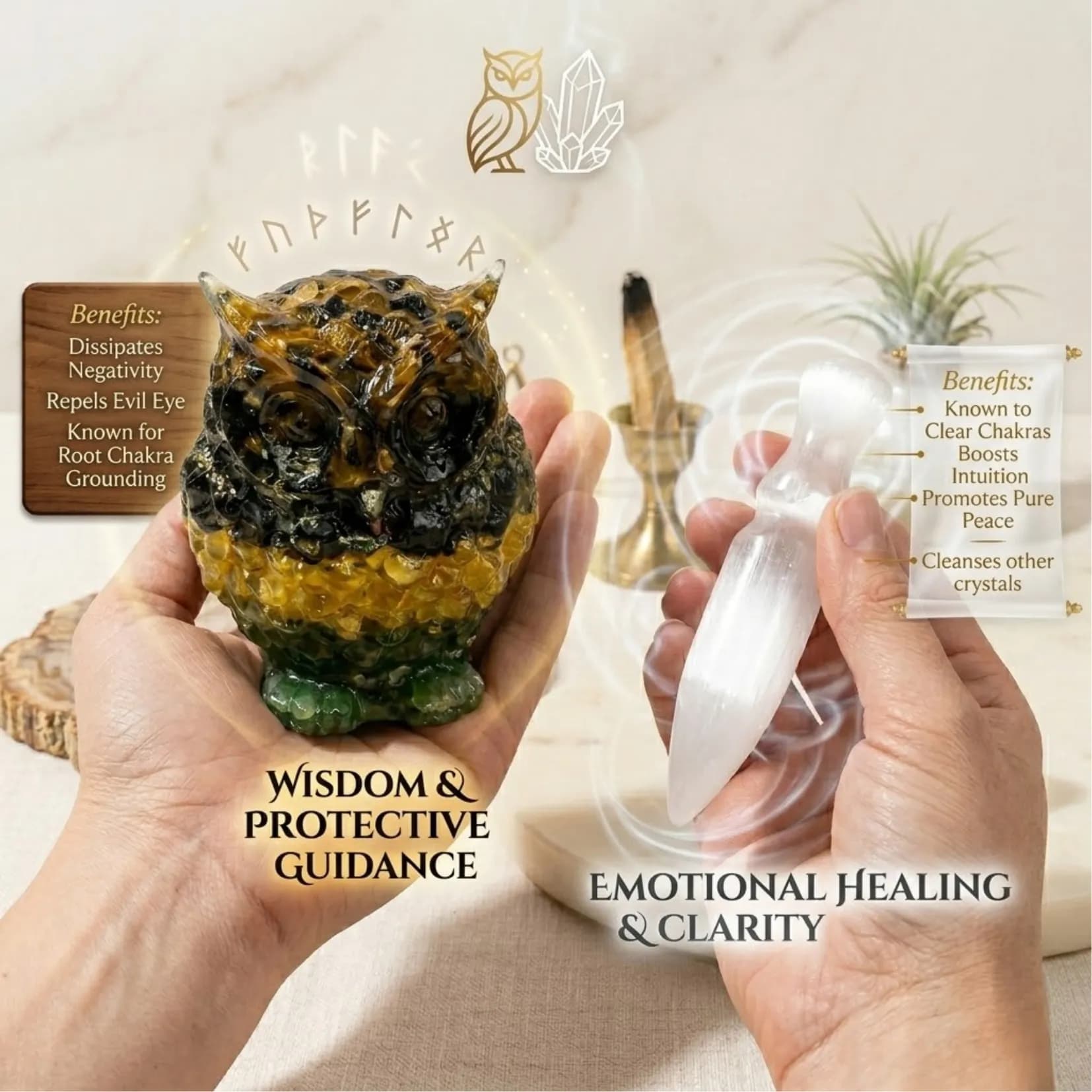 Prosperity Protector Combo (Money Magnet Owl + Selenite Knife) - View 3