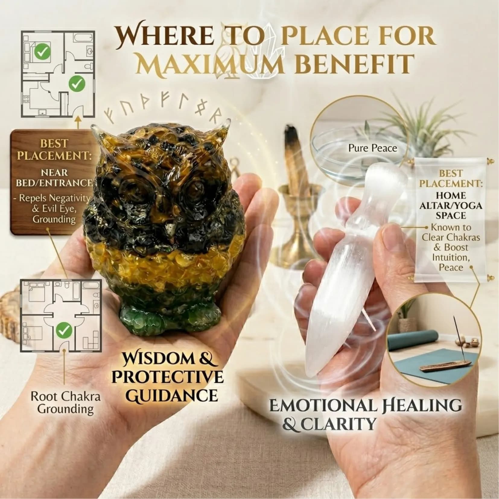 Prosperity Protector Combo (Money Magnet Owl + Selenite Knife) - View 4